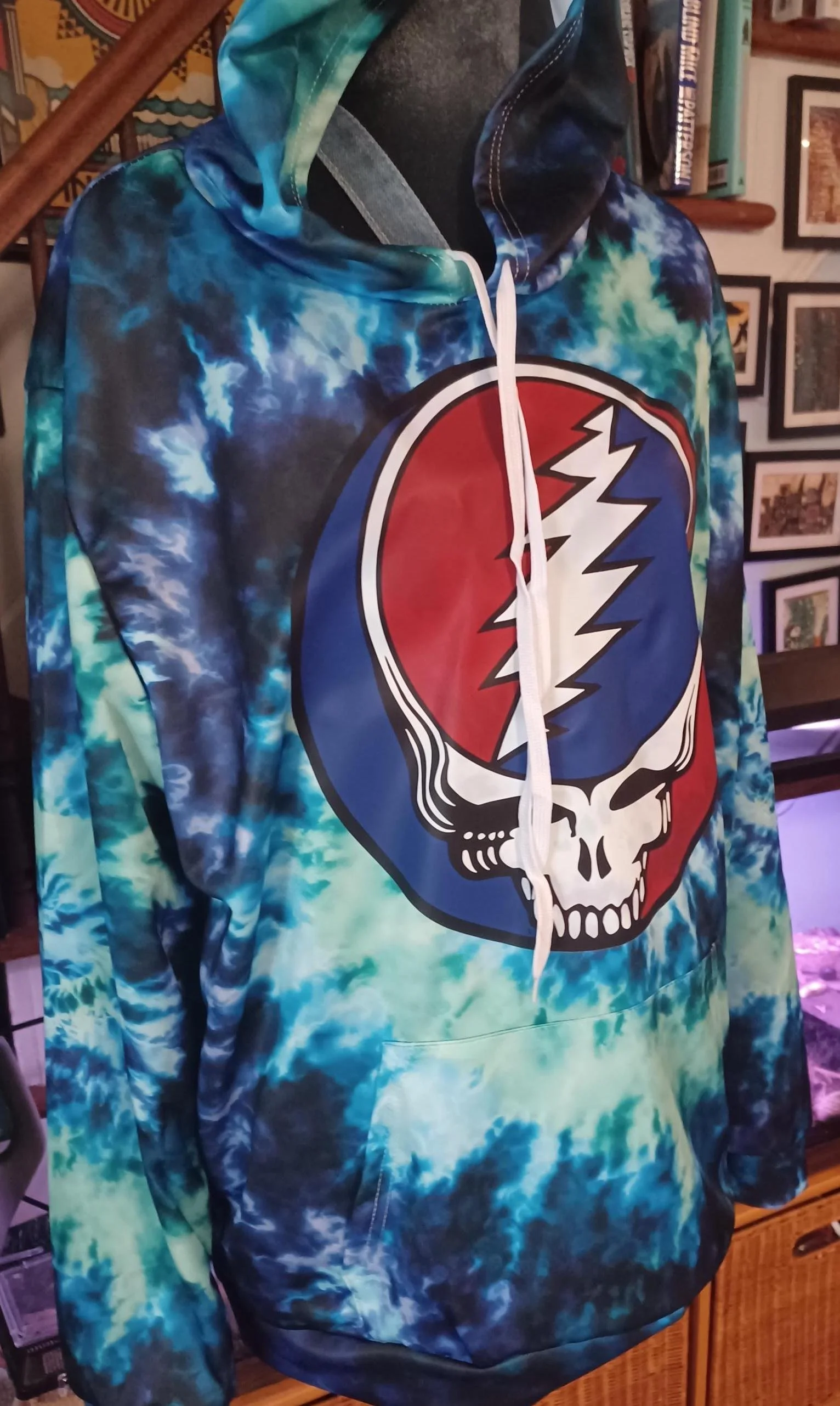 Grateful Dead Blue Tie Dye Hoodie | Massive 16" Stealie Front Graphic | Lightweight Festival | Psychedelic Deadhead Sweatshirt | Small Batch