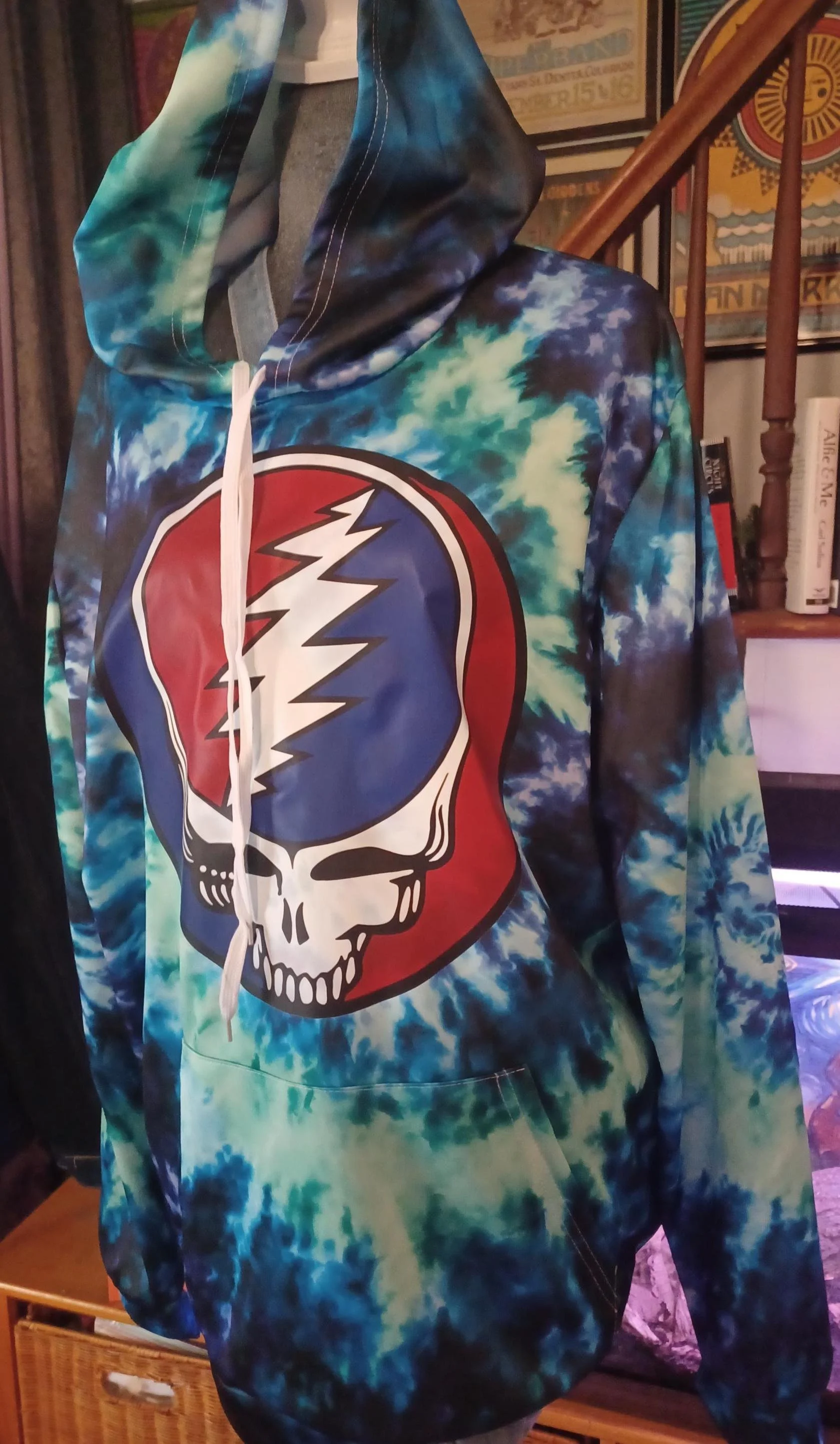 Grateful Dead Blue Tie Dye Hoodie | Massive 16" Stealie Front Graphic | Lightweight Festival | Psychedelic Deadhead Sweatshirt | Small Batch