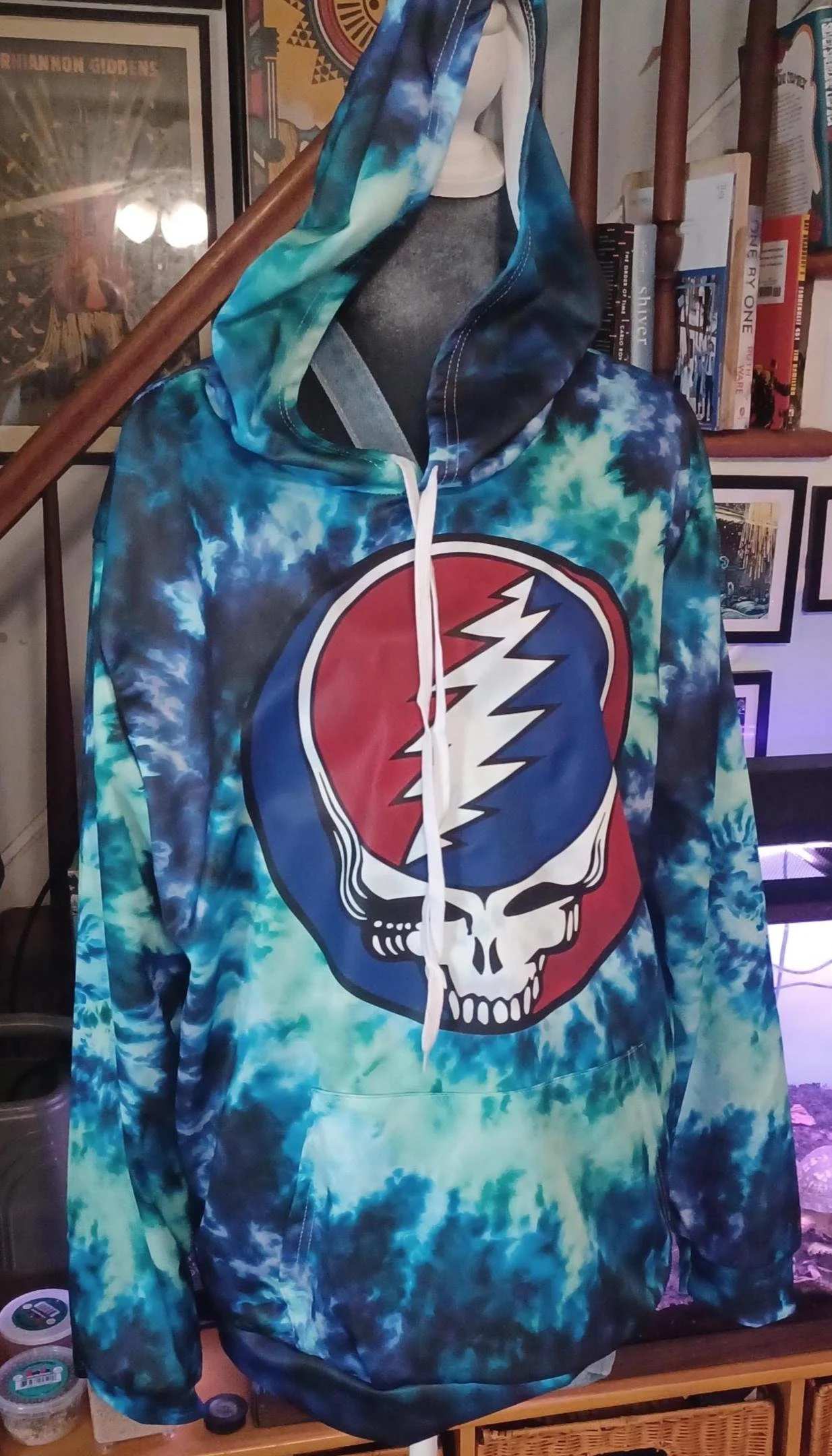 Grateful Dead Blue Tie Dye Hoodie | Massive 16" Stealie Front Graphic | Lightweight Festival | Psychedelic Deadhead Sweatshirt | Small Batch