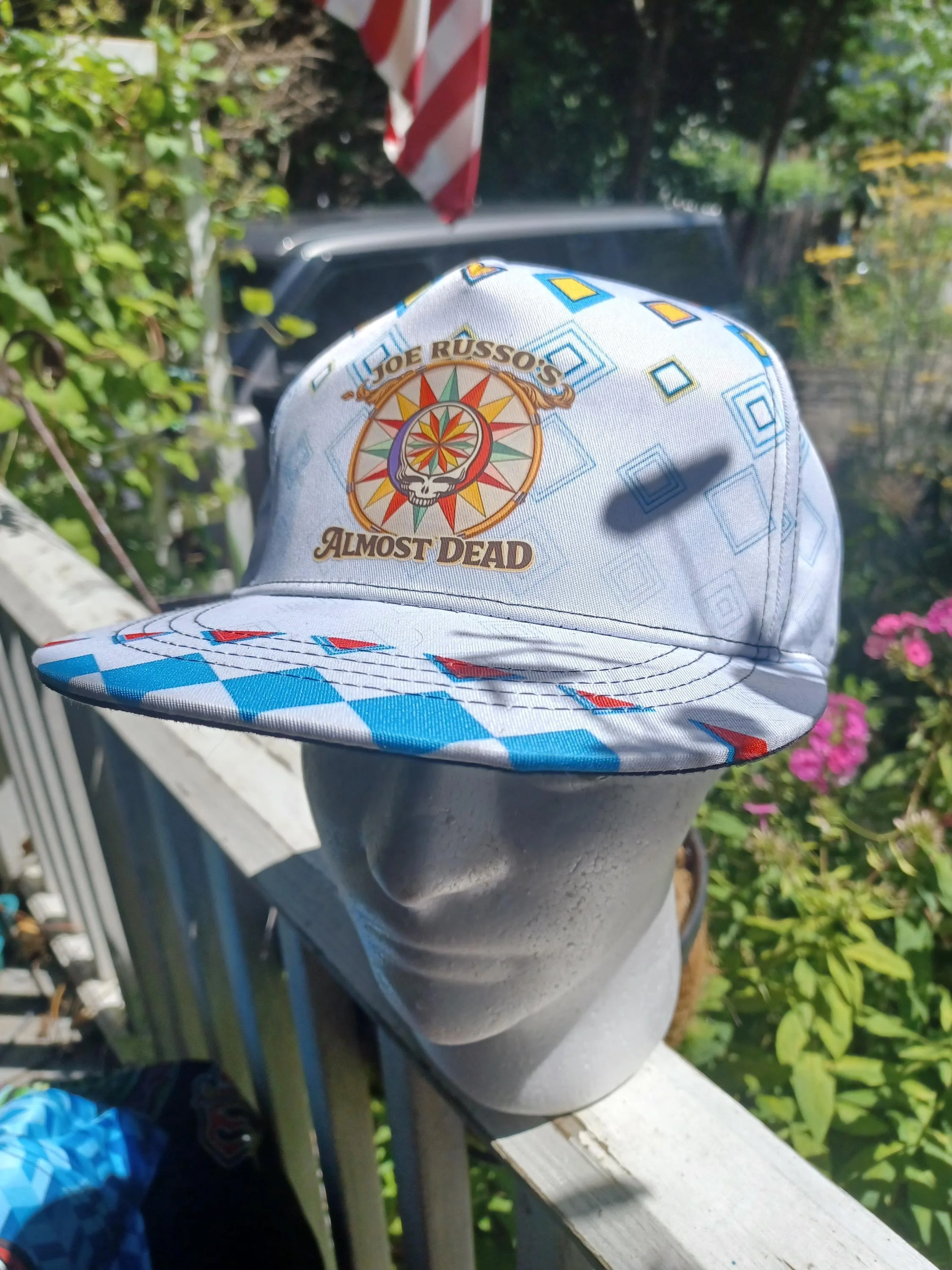JRAD White Geometric Snapback Hat | Joe Russo's Almost Dead Stealie Bass Drum Head | Psychedelic Festival Cap... One of One and sexy