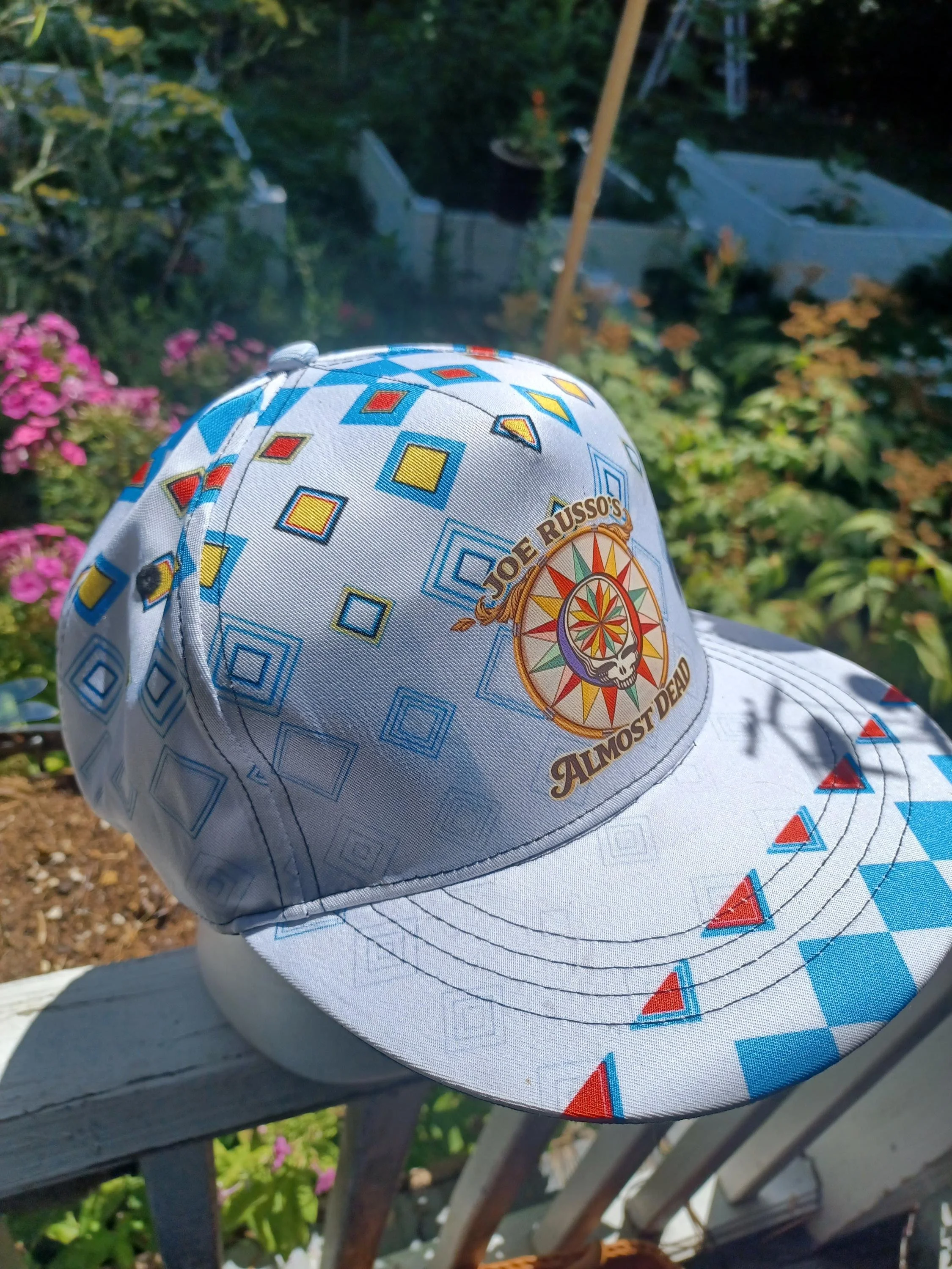JRAD White Geometric Snapback Hat | Joe Russo's Almost Dead Stealie Bass Drum Head | Psychedelic Festival Cap... One of One and sexy