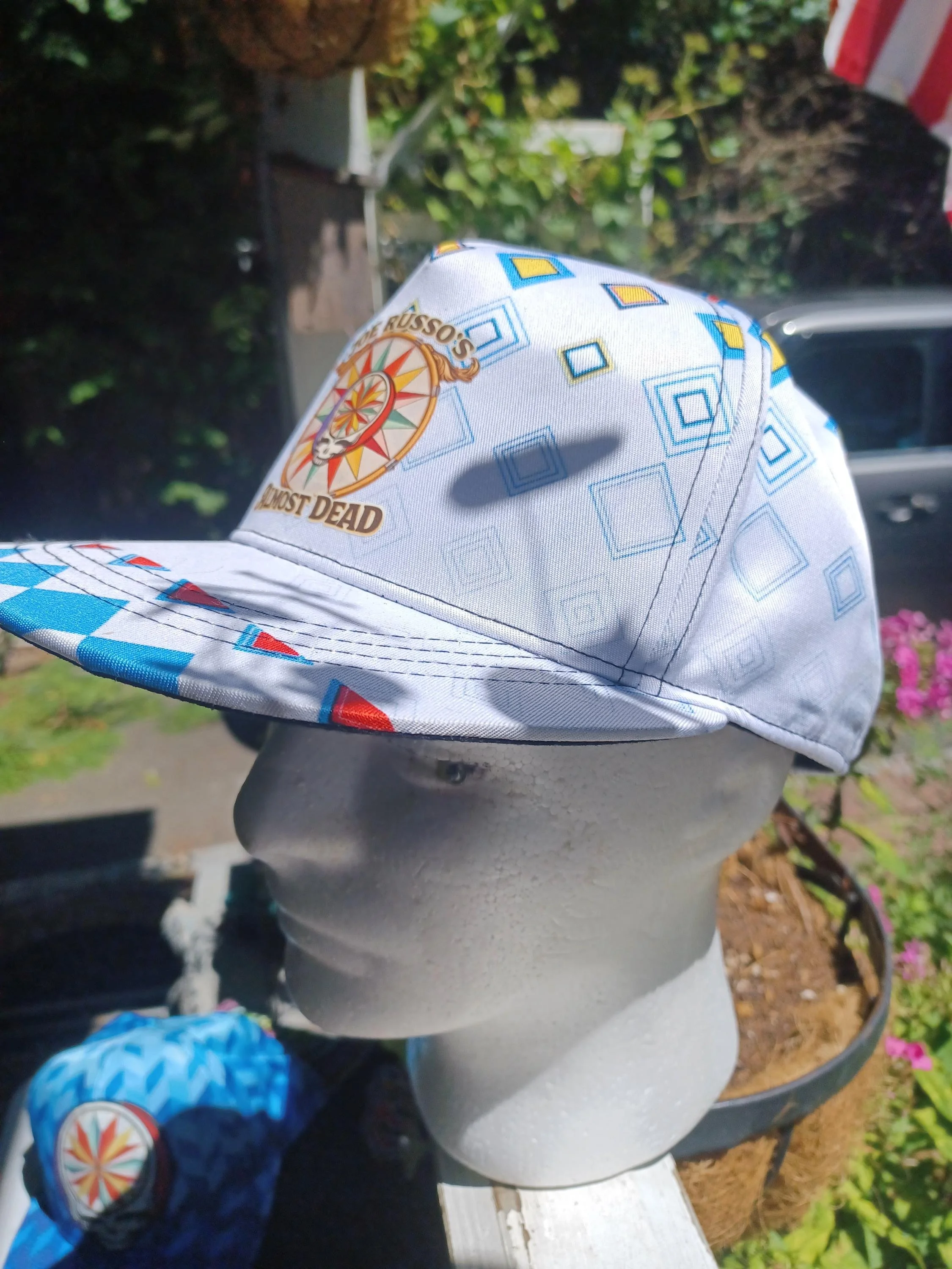 JRAD White Geometric Snapback Hat | Joe Russo's Almost Dead Stealie Bass Drum Head | Psychedelic Festival Cap... One of One and sexy
