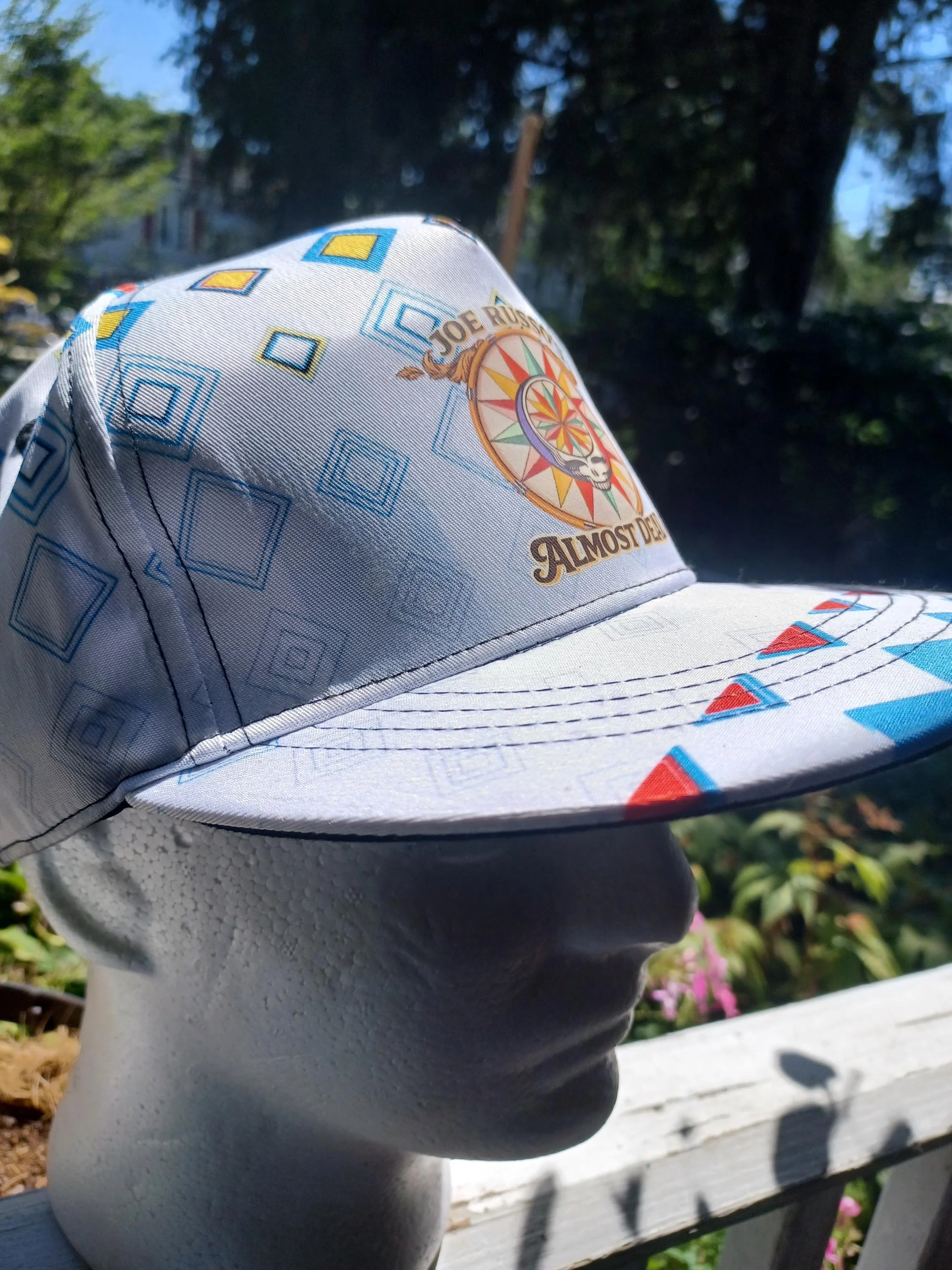 JRAD White Geometric Snapback Hat | Joe Russo's Almost Dead Stealie Bass Drum Head | Psychedelic Festival Cap... One of One and sexy