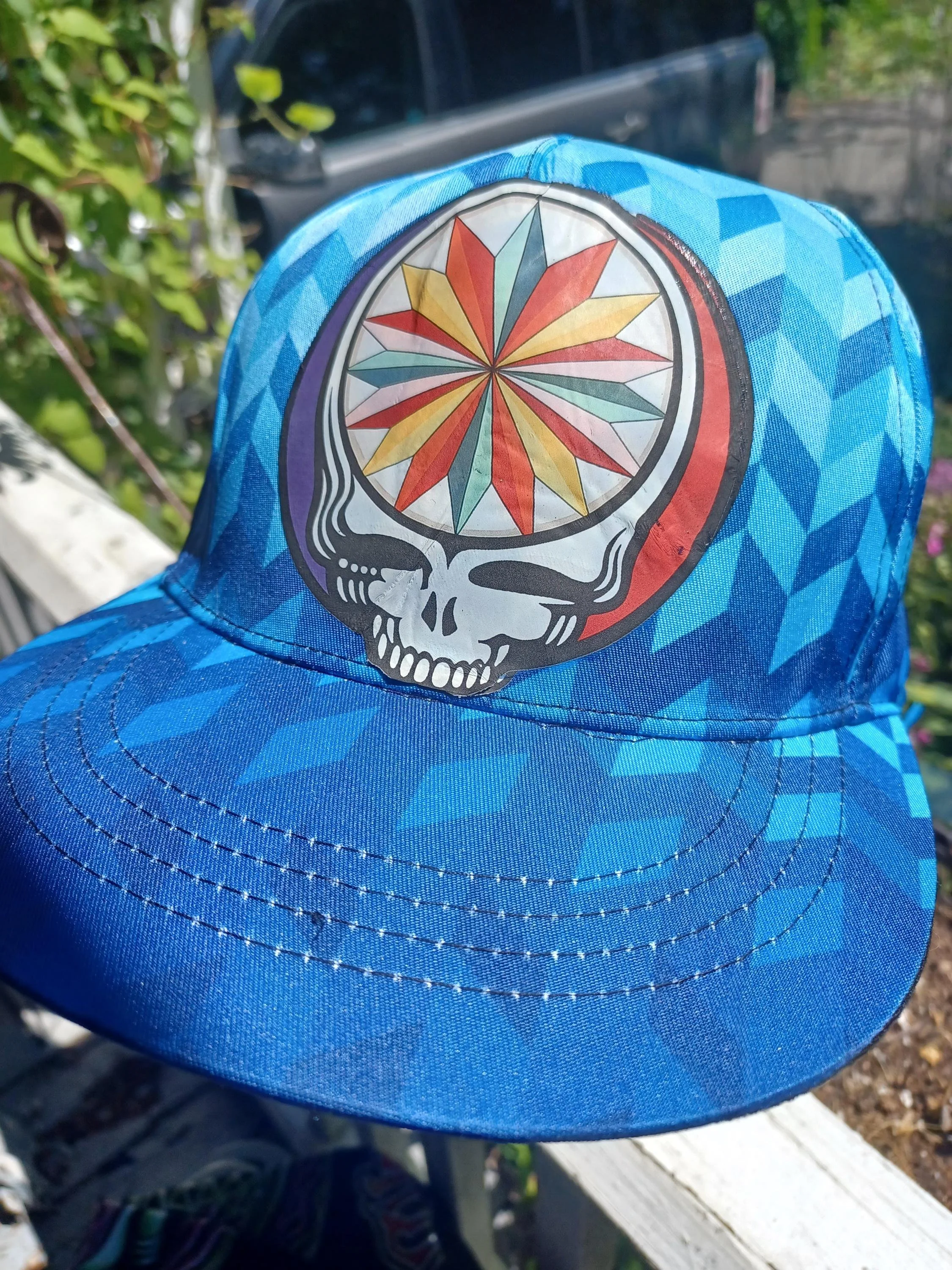 JRAD "The Beacon" Blue Geometric Psychedelic Snapback Hat | Joe Russo's Almost Dead Drum Head Stealie | Show Worn One-of-One Festival Cap