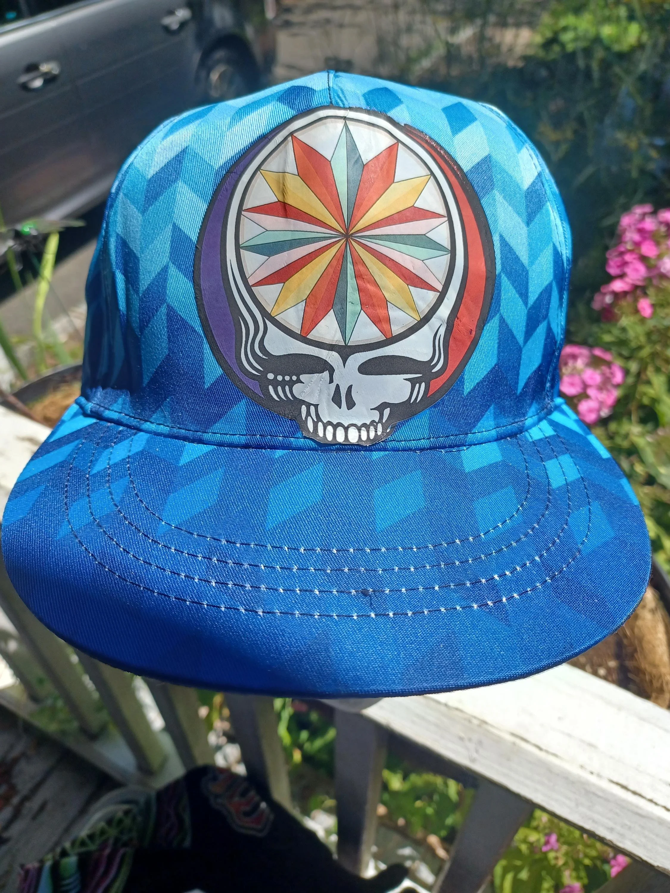 JRAD "The Beacon" Blue Geometric Psychedelic Snapback Hat | Joe Russo's Almost Dead Drum Head Stealie | Show Worn One-of-One Festival Cap