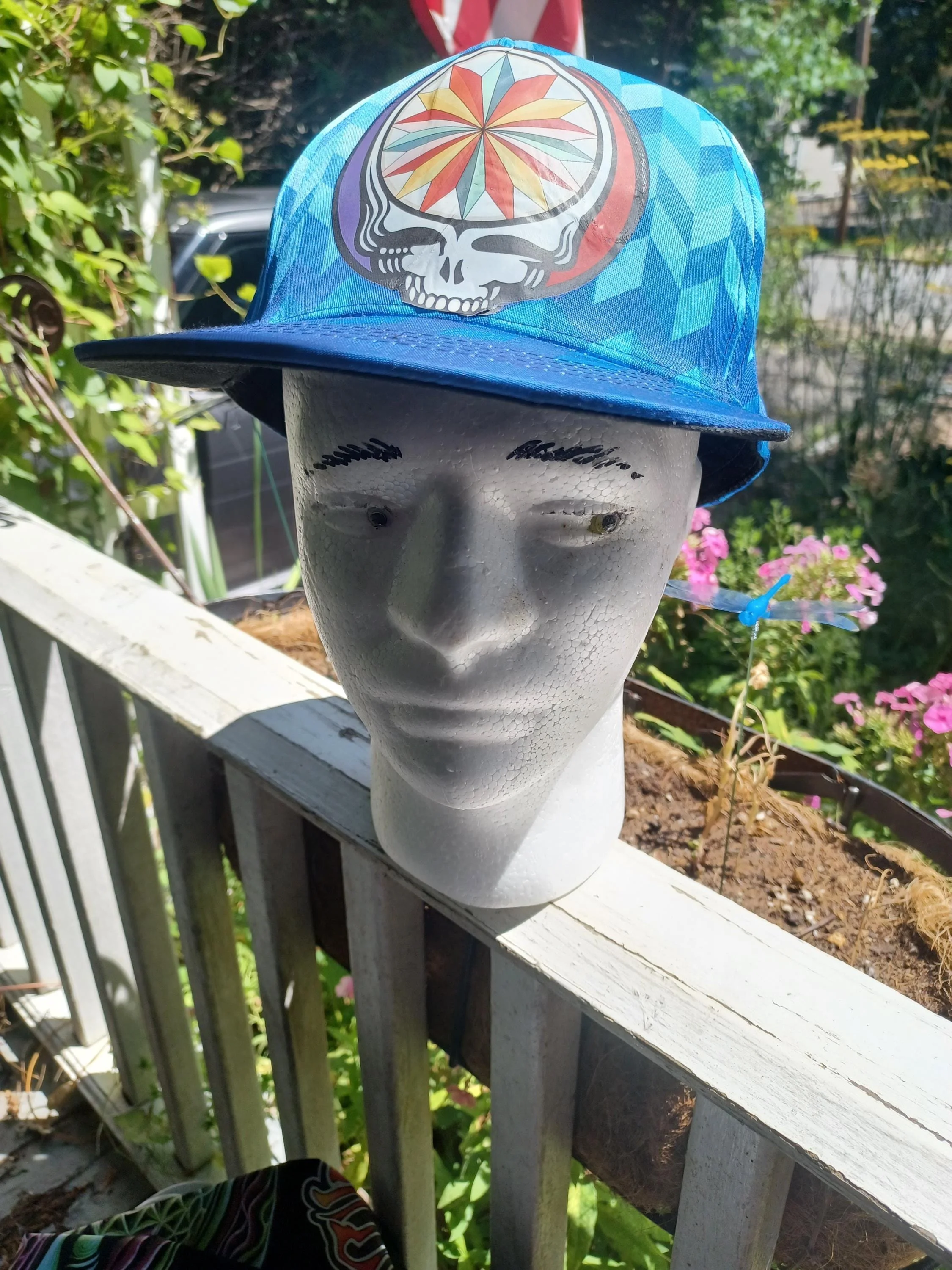 JRAD "The Beacon" Blue Geometric Psychedelic Snapback Hat | Joe Russo's Almost Dead Drum Head Stealie | Show Worn One-of-One Festival Cap