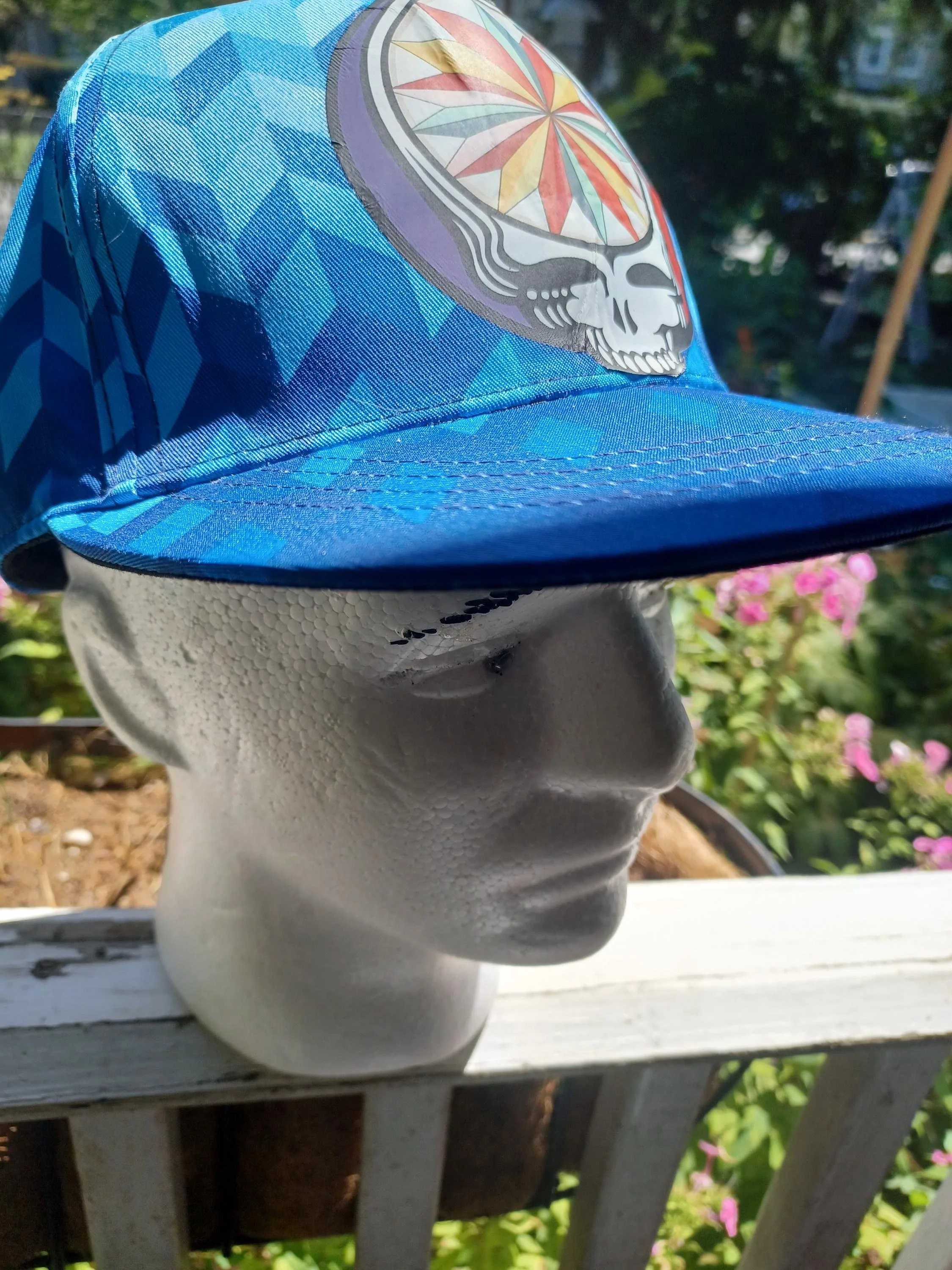 JRAD "The Beacon" Blue Geometric Psychedelic Snapback Hat | Joe Russo's Almost Dead Drum Head Stealie | Show Worn One-of-One Festival Cap