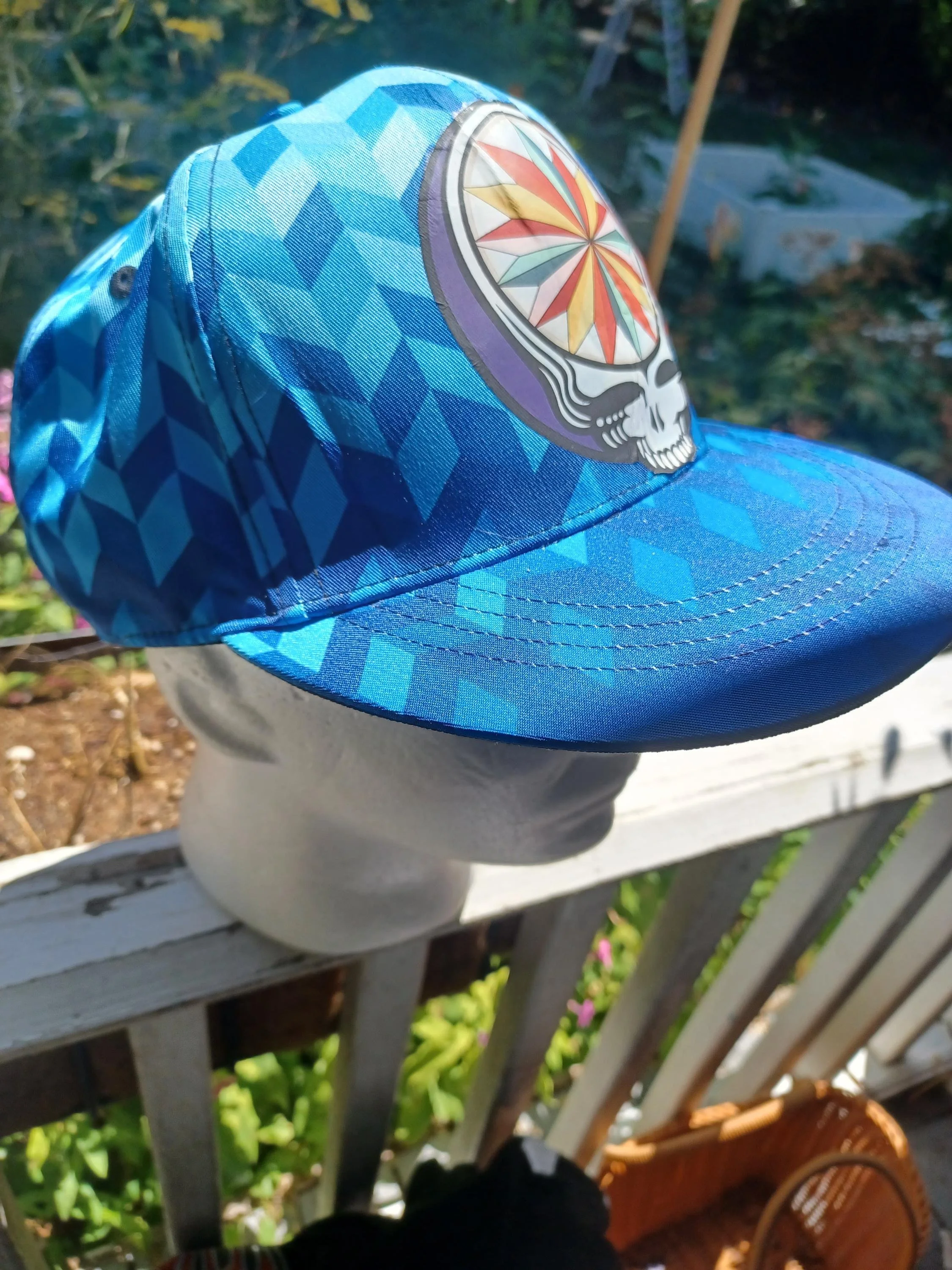 JRAD "The Beacon" Blue Geometric Psychedelic Snapback Hat | Joe Russo's Almost Dead Drum Head Stealie | Show Worn One-of-One Festival Cap