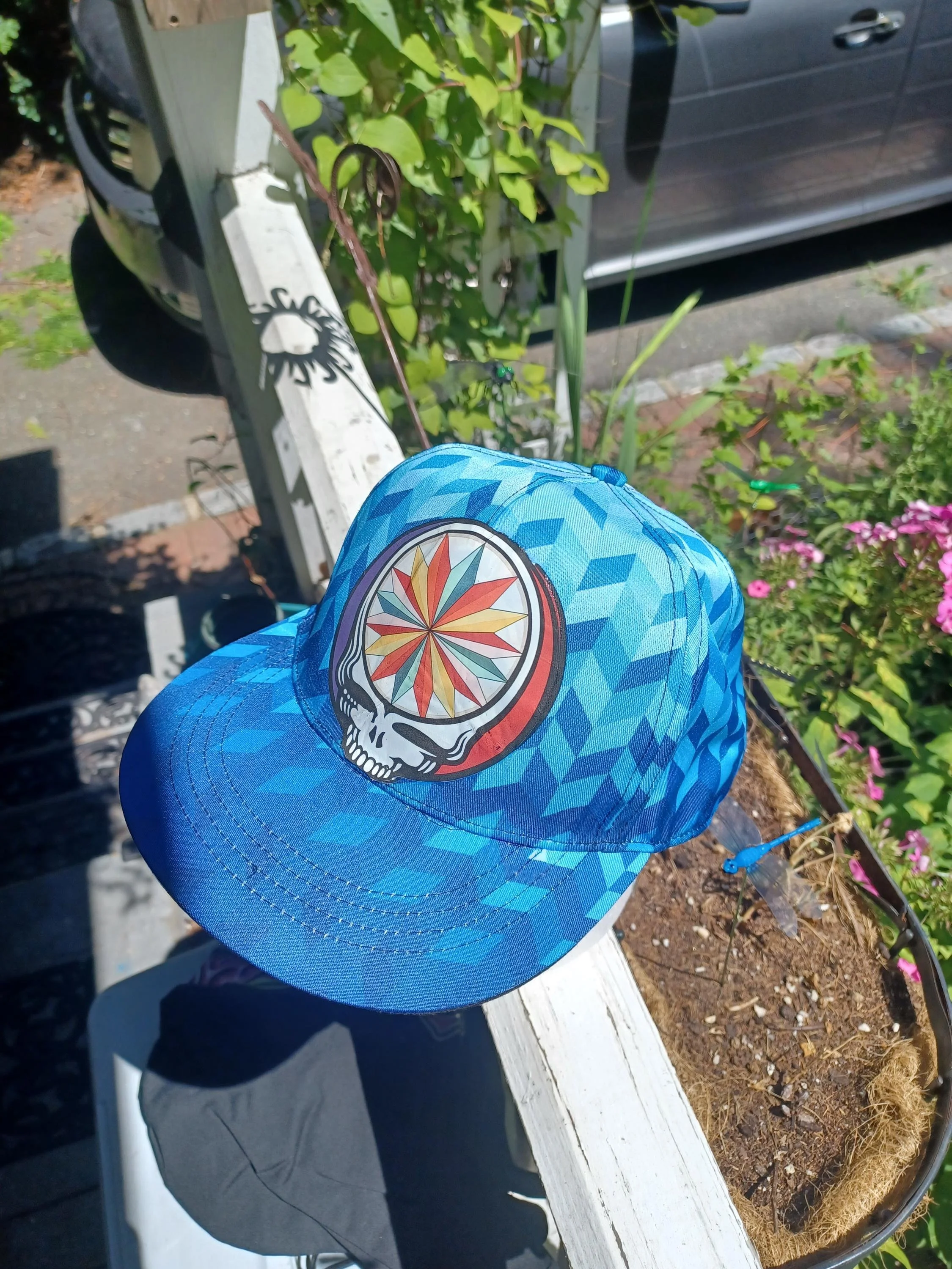 JRAD "The Beacon" Blue Geometric Psychedelic Snapback Hat | Joe Russo's Almost Dead Drum Head Stealie | Show Worn One-of-One Festival Cap