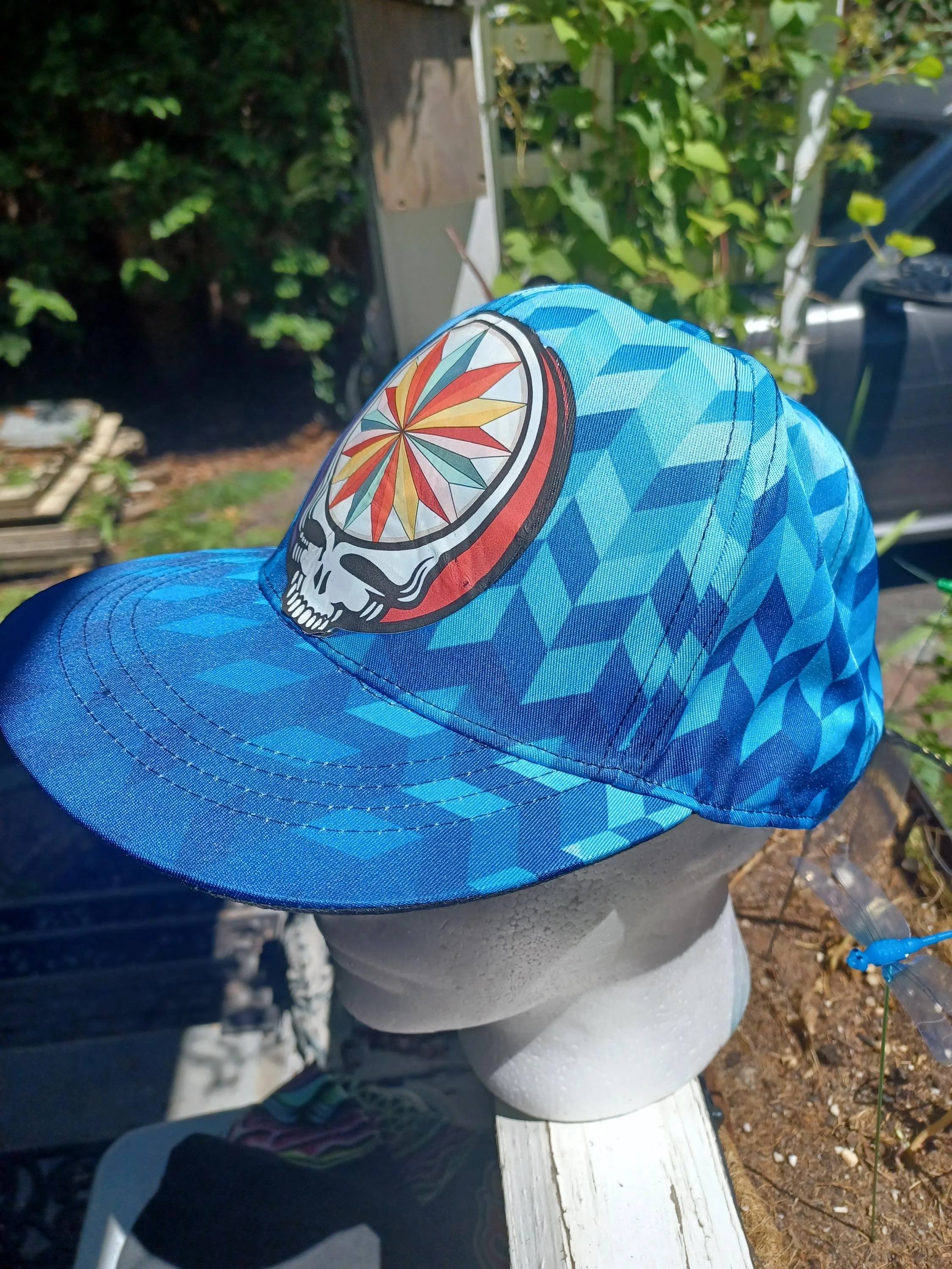 JRAD "The Beacon" Blue Geometric Psychedelic Snapback Hat | Joe Russo's Almost Dead Drum Head Stealie | Show Worn One-of-One Festival Cap