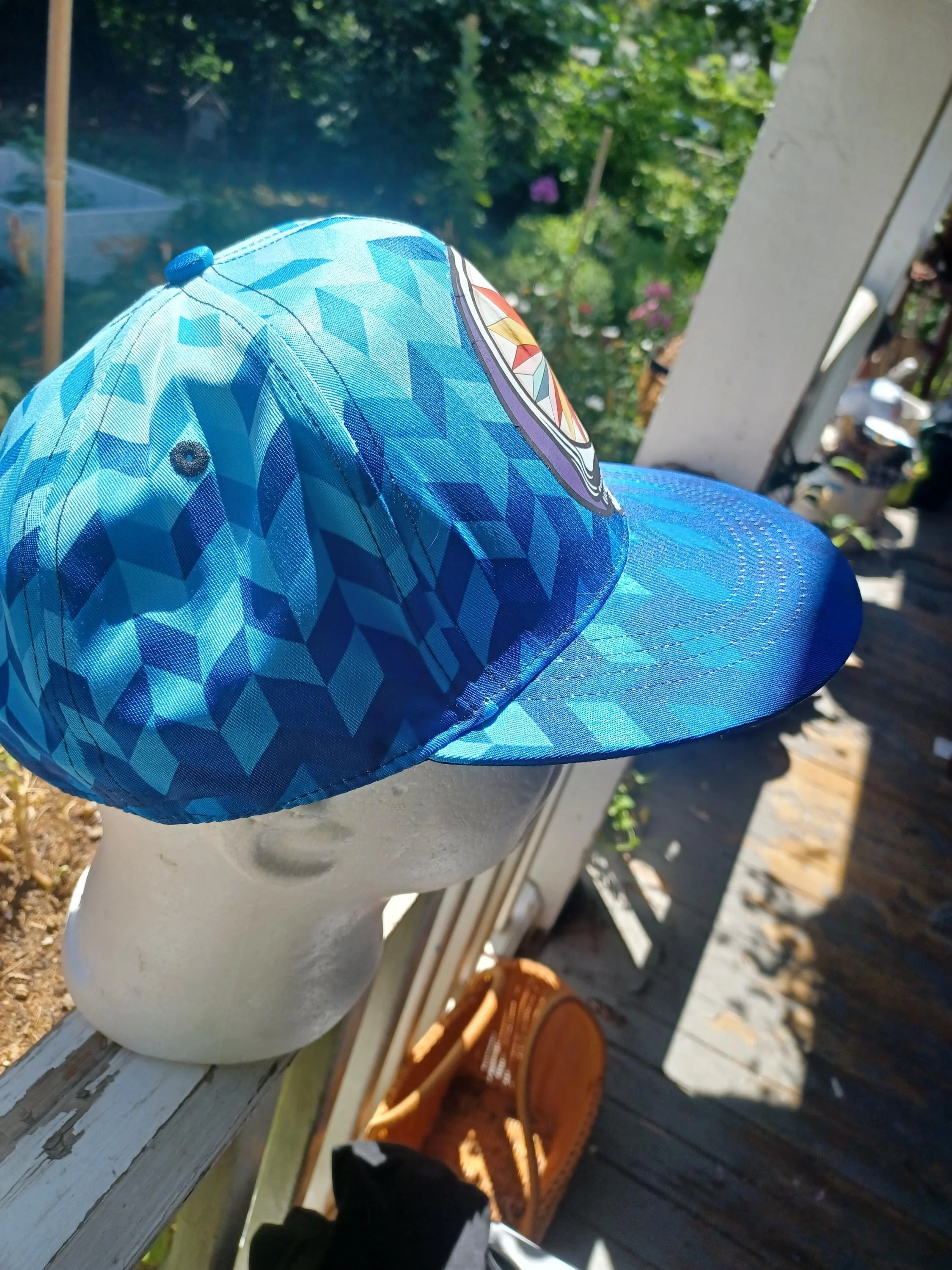 JRAD "The Beacon" Blue Geometric Psychedelic Snapback Hat | Joe Russo's Almost Dead Drum Head Stealie | Show Worn One-of-One Festival Cap