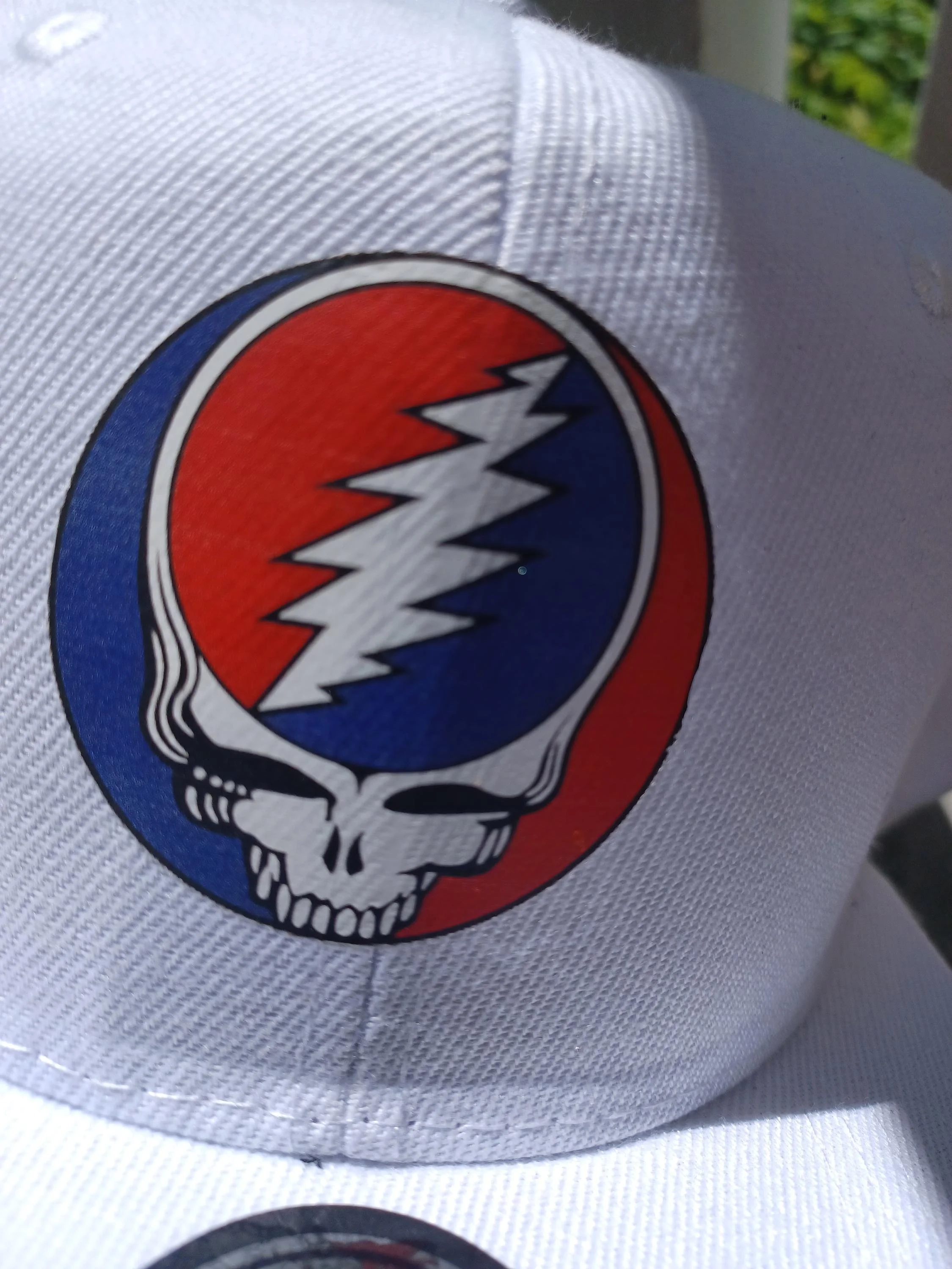 Grateful Dead Inspired Stealie Snapback Hat | White Flat Brim Festival Cap | Minimal Streetwear | Hand Finished