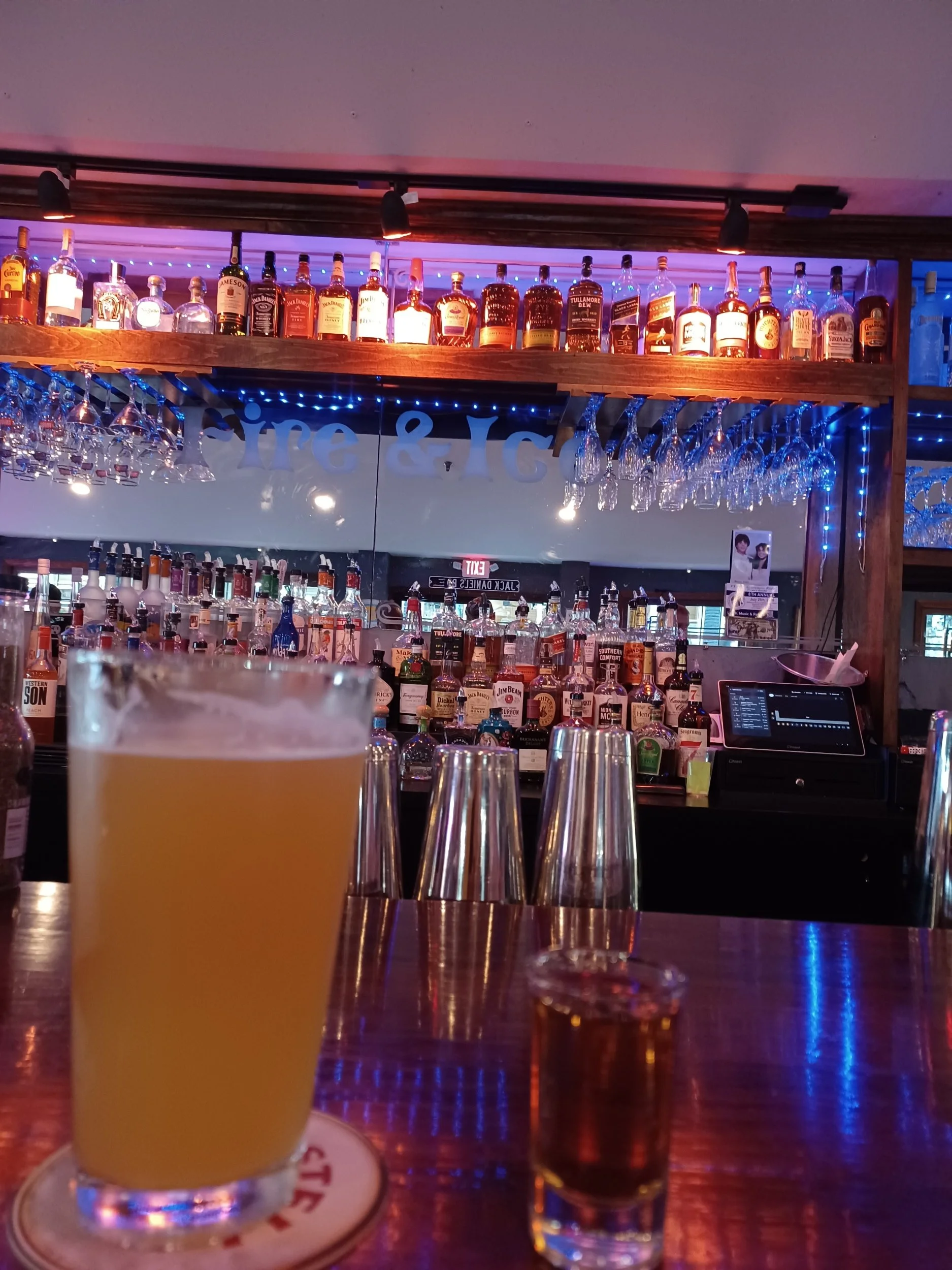 Beer on the bar of Fire and Ice Lake George