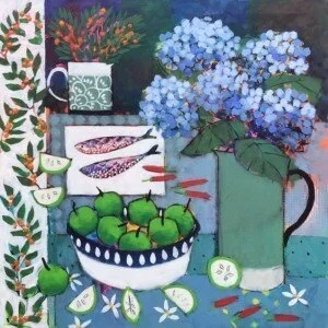 blue hydrangea and fish