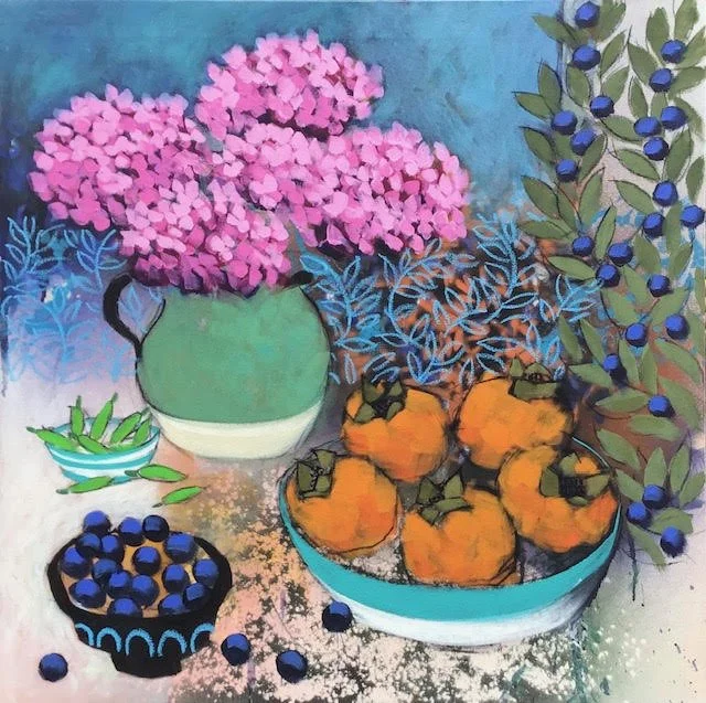 Pink Hydrangea and Persimmons