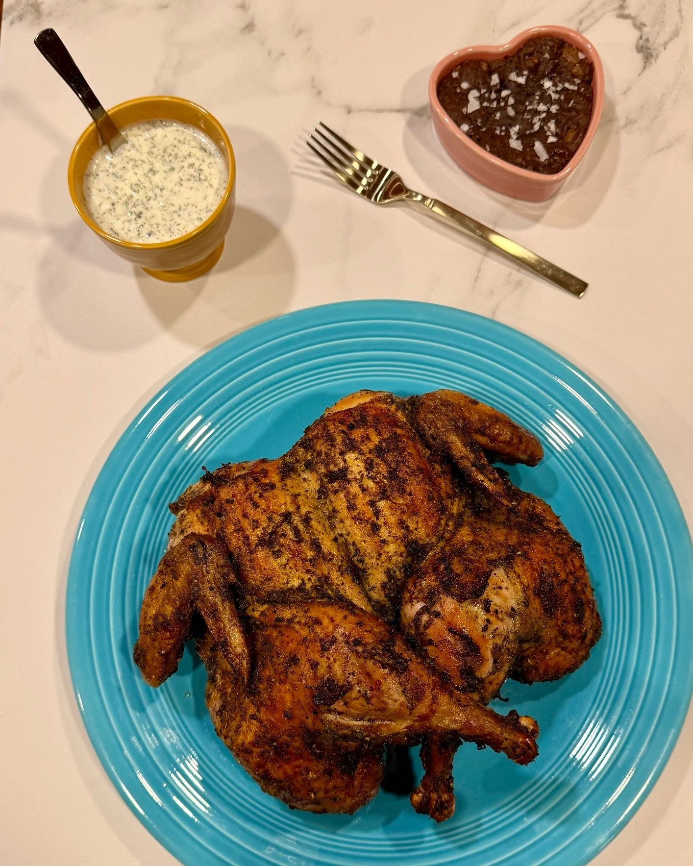 Fire up the smoker and keep dessert simple. This herb-rubbed, spatchcocked pasture-raised whole chicken from BA Family Farms is packed with flavor and cooked low and slow for juicy, tender results, followed by a rich chocolate brownie to finish the m