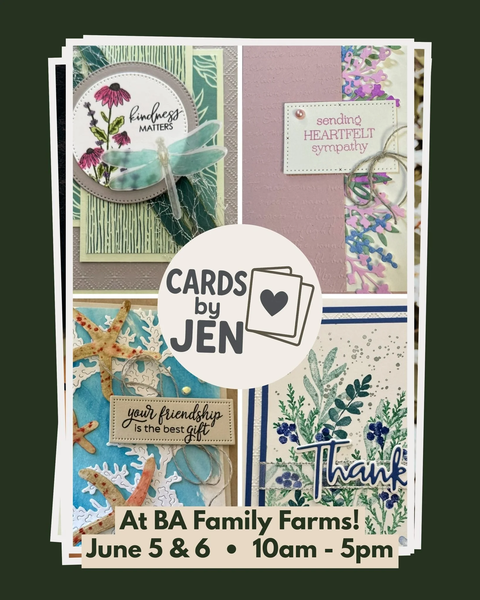 We&rsquo;re excited to welcome Cards by Jen back to the Backroads &amp; Byways Tour stop at BA Family Farms!

Cards by Jen creates handmade greeting cards perfect for birthdays, thank-you notes, celebrations, encouragement, and those &ldquo;just beca