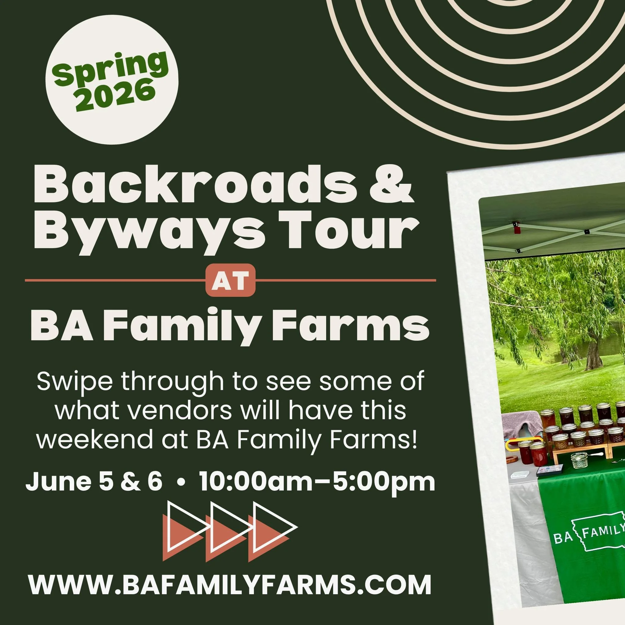 We&rsquo;re excited to be a stop on the Spring 2026 @backroadsandbywaystour and we&rsquo;ll have an amazing lineup of vendors joining us!

Swipe through to see what everyone is bringing, including:
🍯 @bafamilyfarms jams, jellies, honey, salts, scone