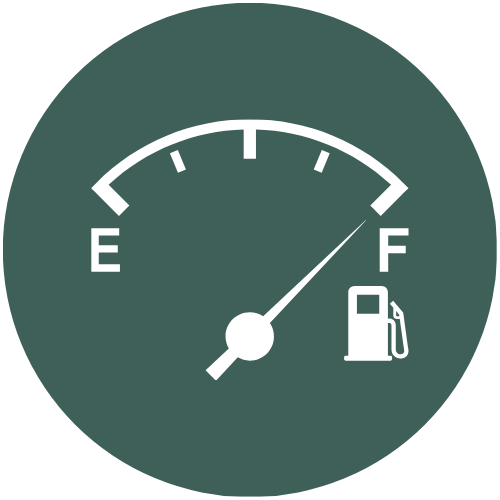 A fuel gauge displaying a nearly full tank in a vehicle.
