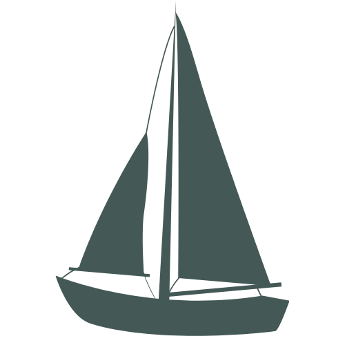 A simple illustration of a sailboat with a single sail.