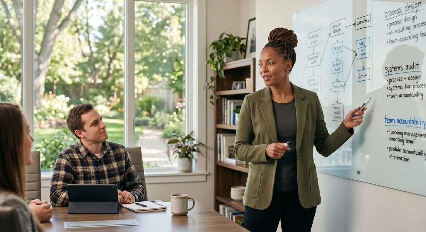 business woman coo presenting to colleagues at work - minnesota