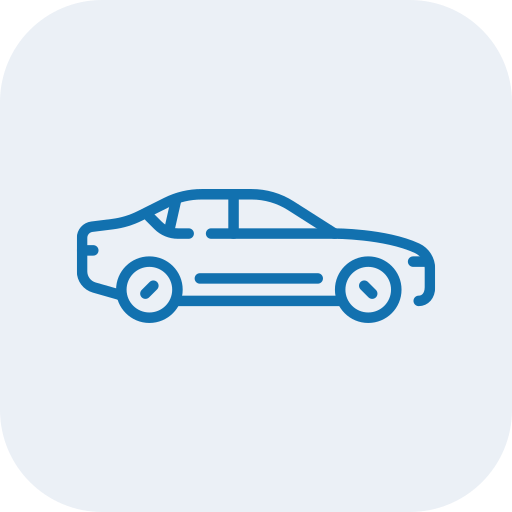 Icon of a blue car on a light background.