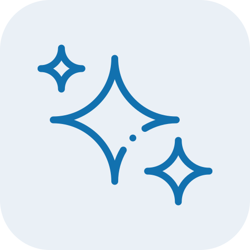Blue sparkle or star icons on a light background.