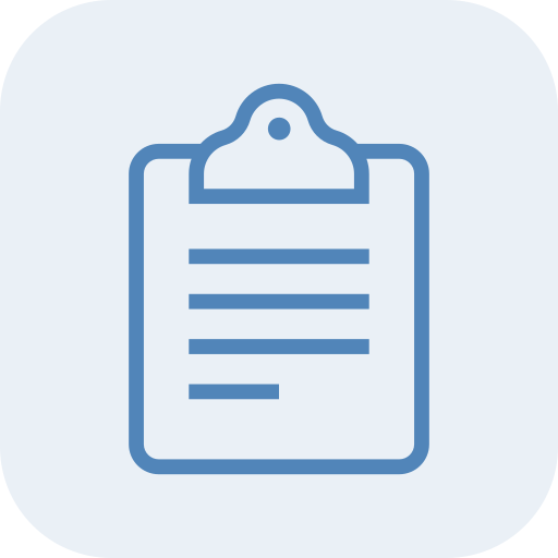 Icon of a clipboard with lines representing text.