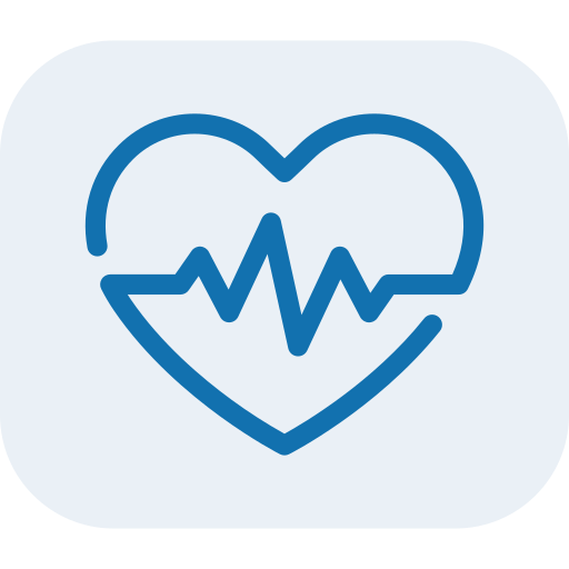 Outline of a heart with a heartbeat line inside it.