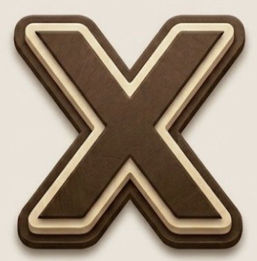 Wooden letter X with a layered 3D design.