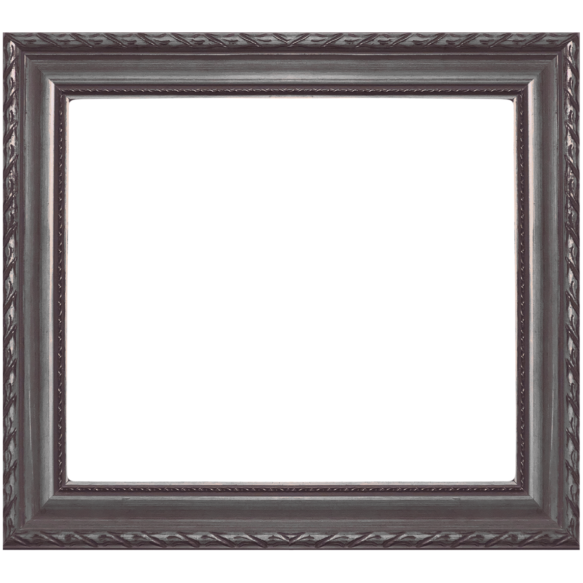 Empty picture frame with intricate silver border.