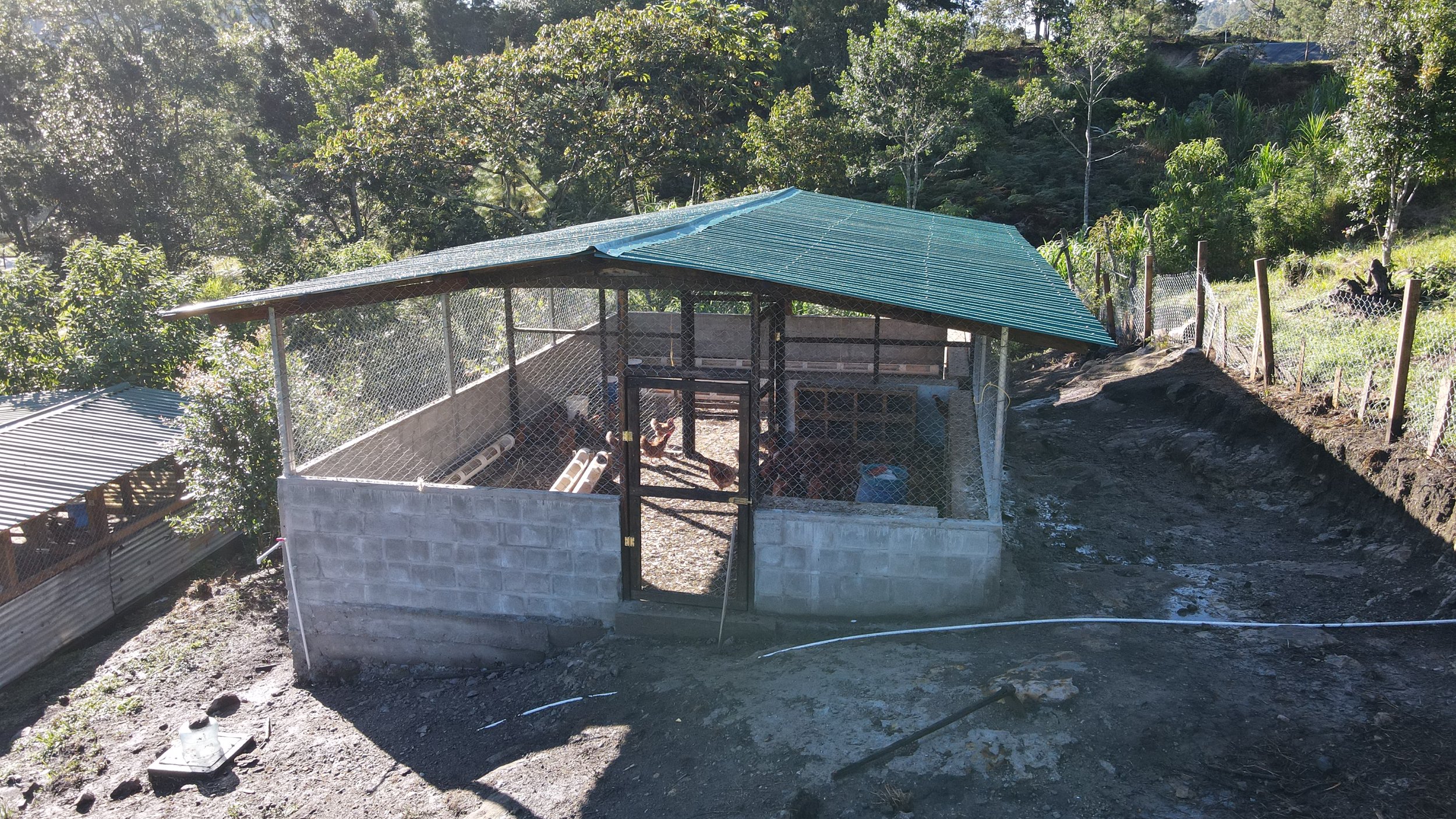 One of the chicken pens in the process of construction