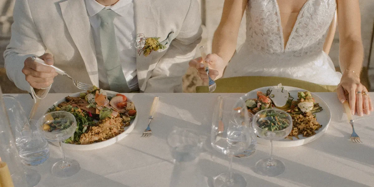 Plates with food on table