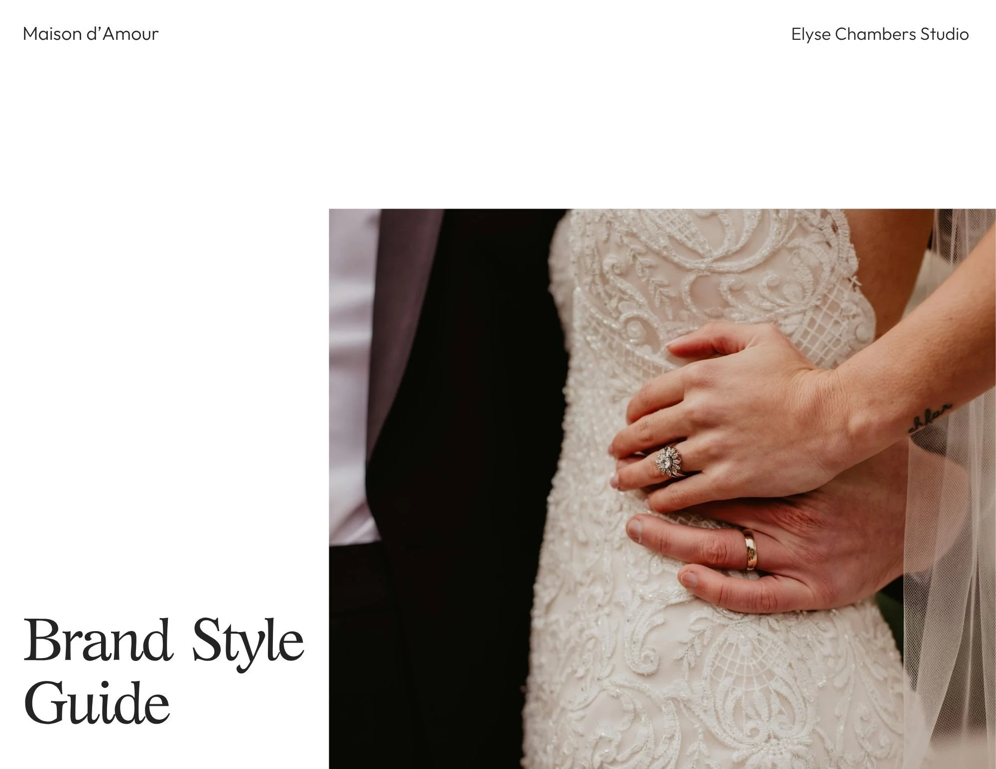 Close-up of a bride and groom holding hands during a wedding, showcasing the bride's intricate lace wedding dress and a bridal ring on her finger.