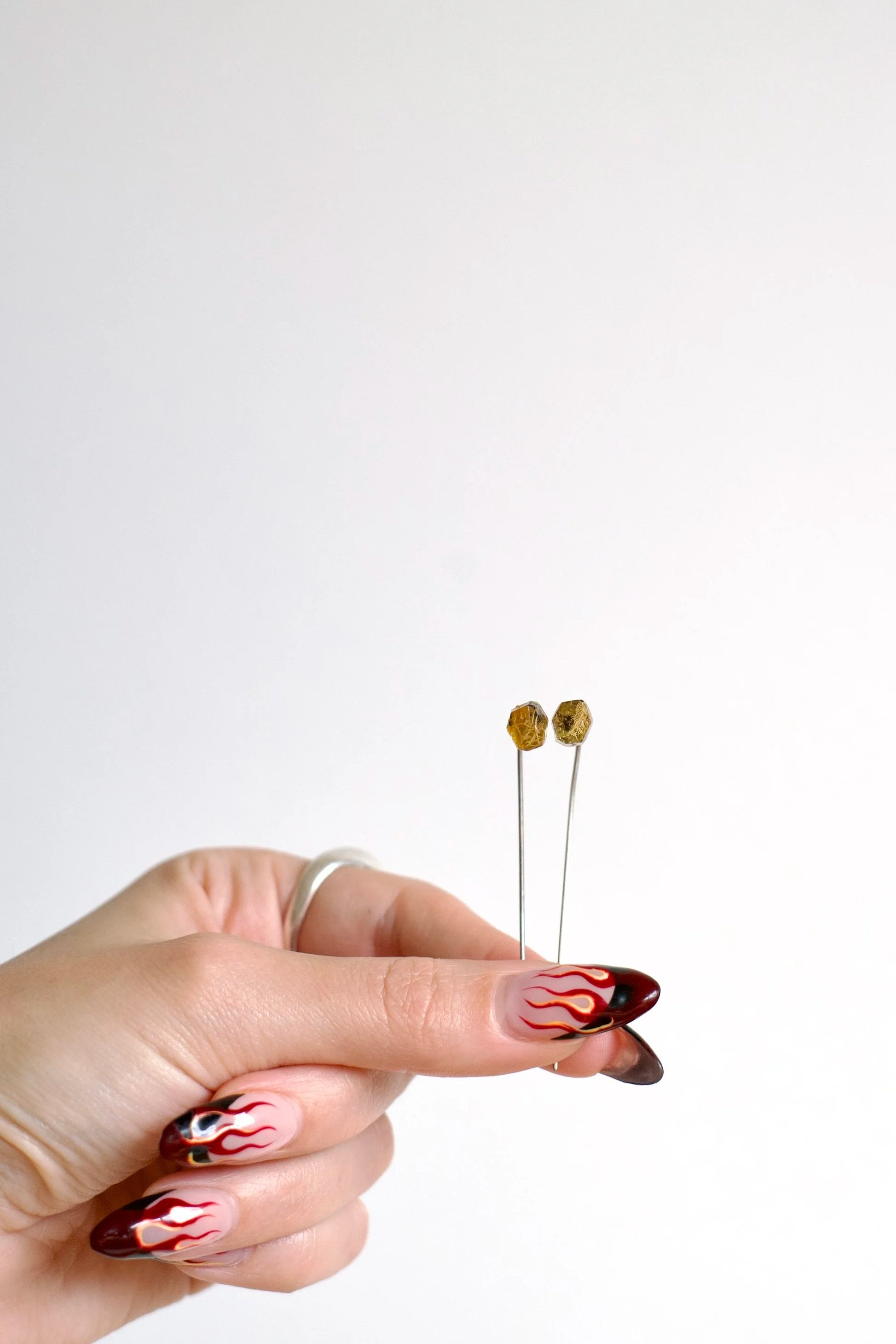 moss handmade crystals, turned into silver threader earrings