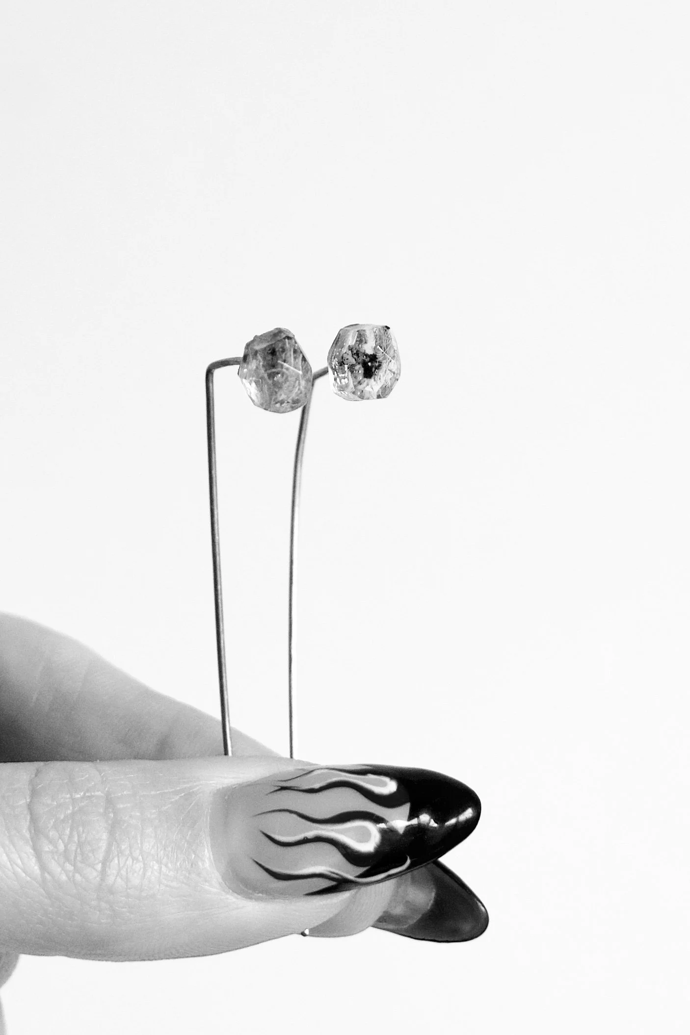 moss handmade crystals, turned into silver threader earrings