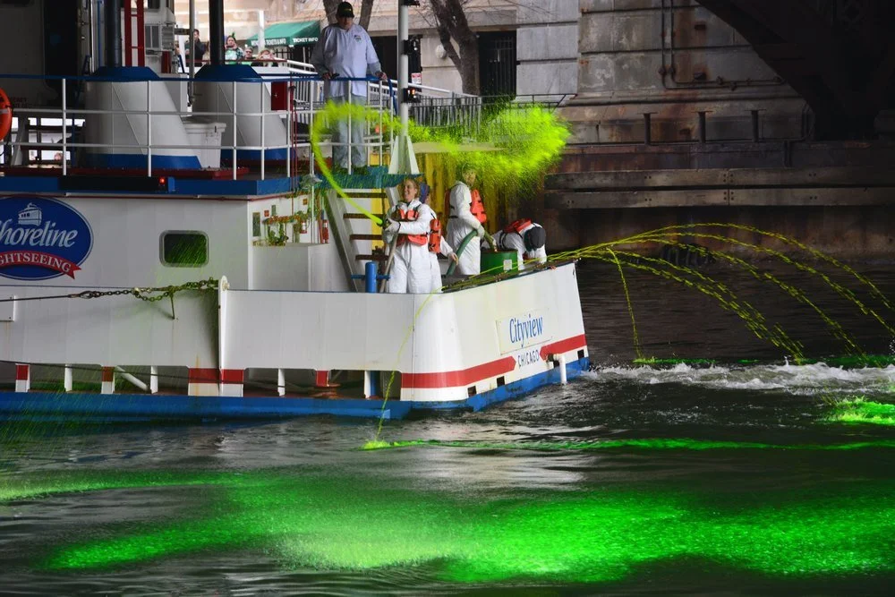 Chicago St. Patrick’s Day River Dyeing Cruise, Chicago River green water celebration, Chicago boat party, river cruise event Chicago skyline, Chicago yacht party tickets