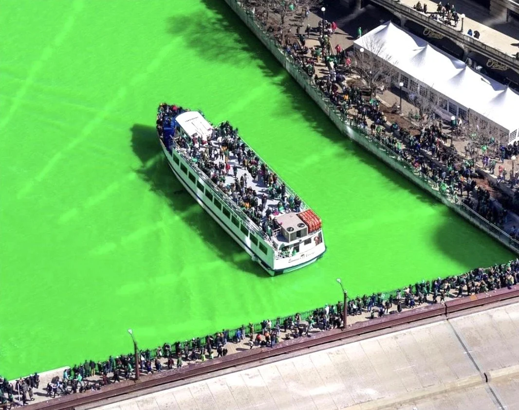 Chicago St. Patrick’s Day River Dyeing Cruise, Chicago River green water celebration, Chicago boat party, river cruise event Chicago skyline, Chicago yacht party tickets