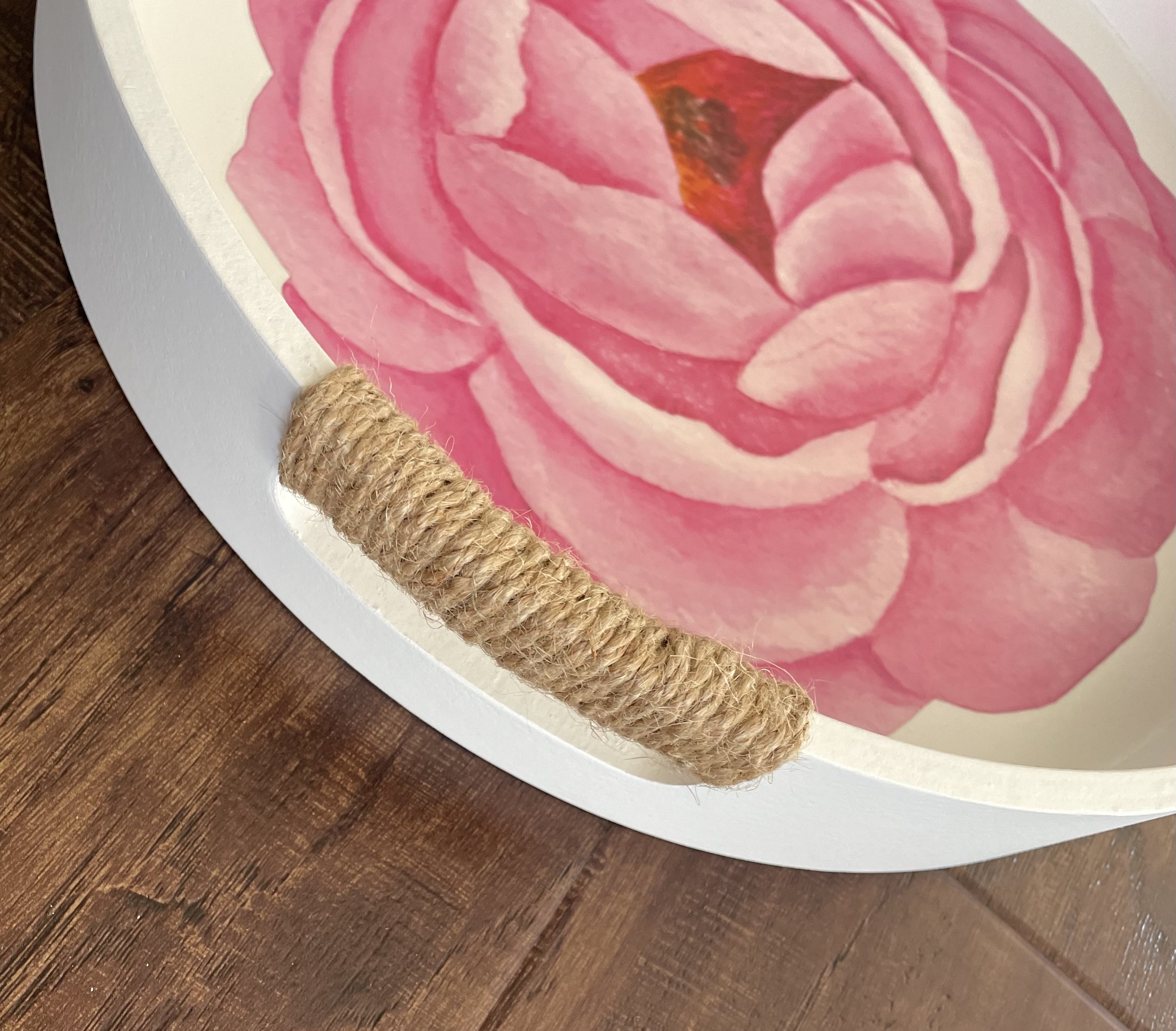 WOODEN TRAY (ROUND) - Pink Peony