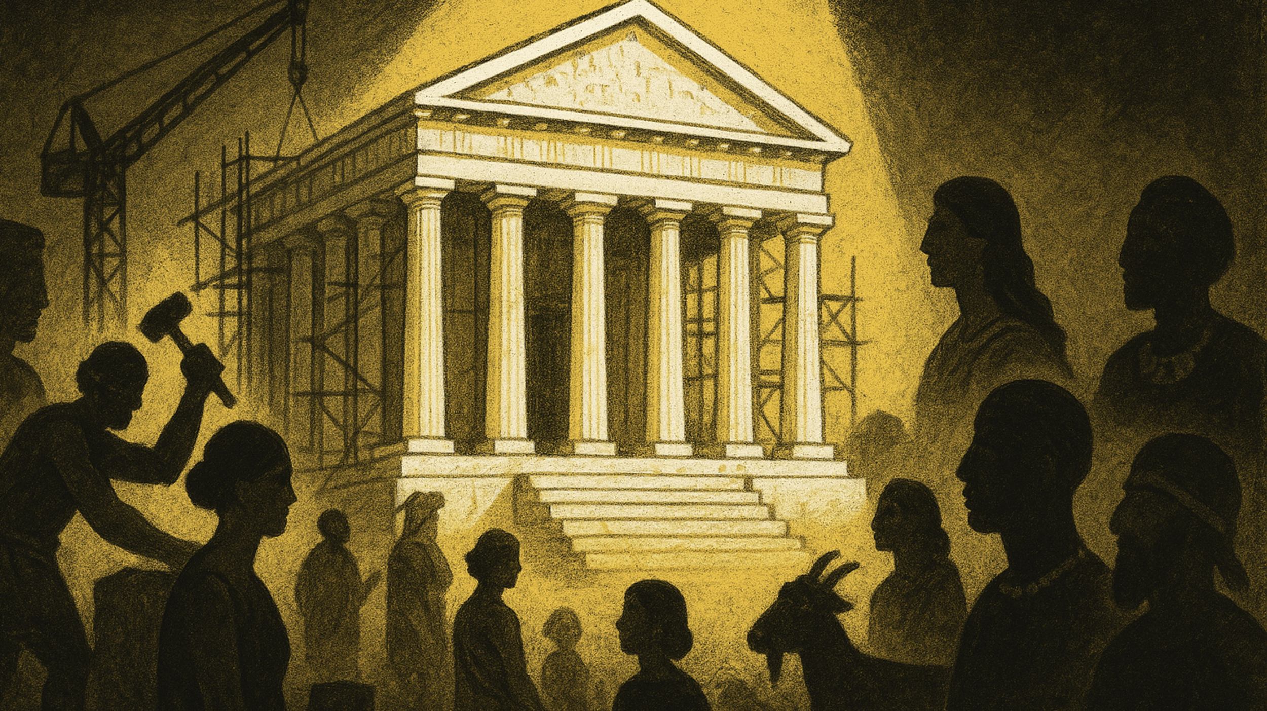 De Creatie van de Klassieken | Constructing the Classics | MA Course by Koen Vacano (a greek temple under construction)