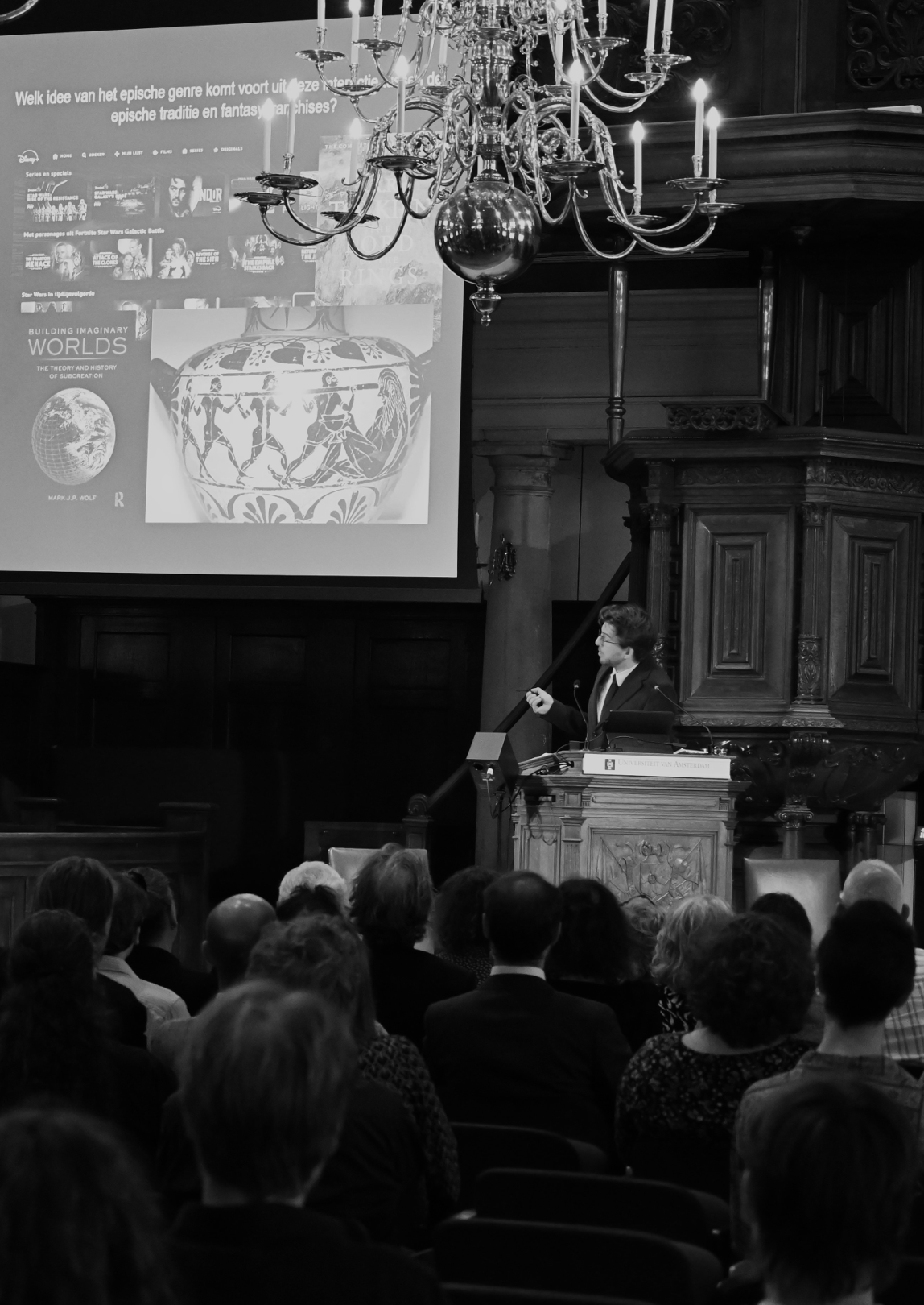 Koen Vacano giving a talk Classicist mythology popular culture hero's journey