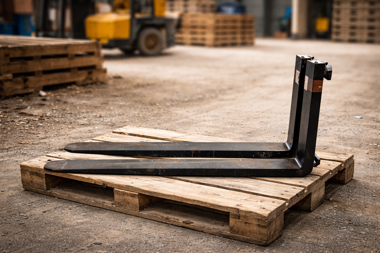 A pallet truck and a trailer with tools and equipment parked in a lot.
