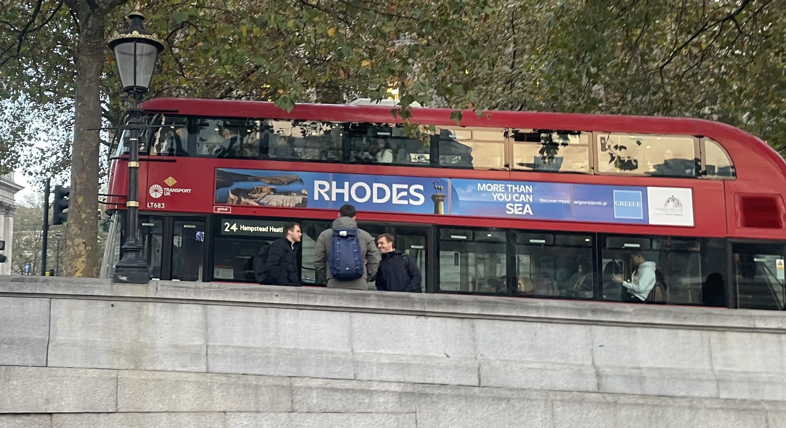 Region of South Aegean Red Bus London campaign featuring Rhodes Island