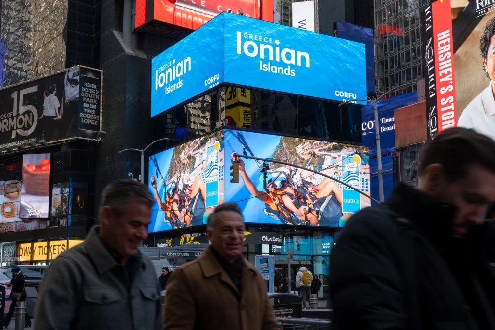 Times Square in New York City Region of Ionian Islands outdoor media campaign