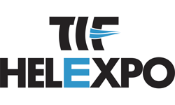 TF HEL Expo logo with stylized blue wave and bold black and blue text