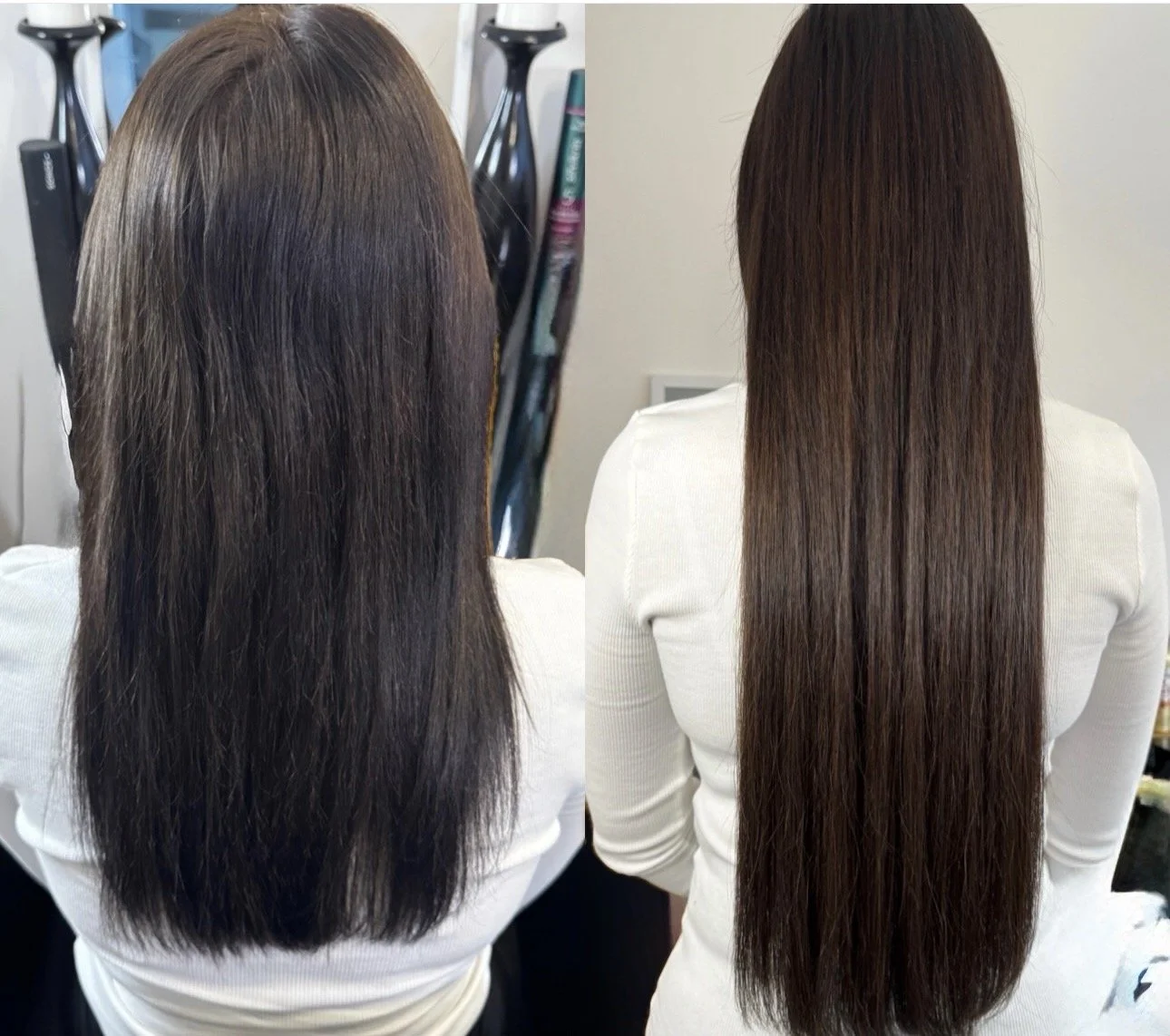 Before and after keratin bond hair extensions transformation, JB Hair Studio Corby