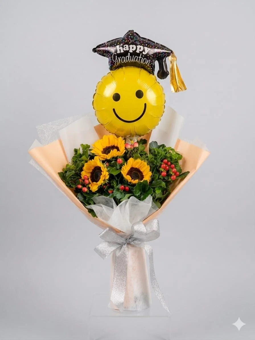 Sunflowers Graduation Bouquet with Balloon