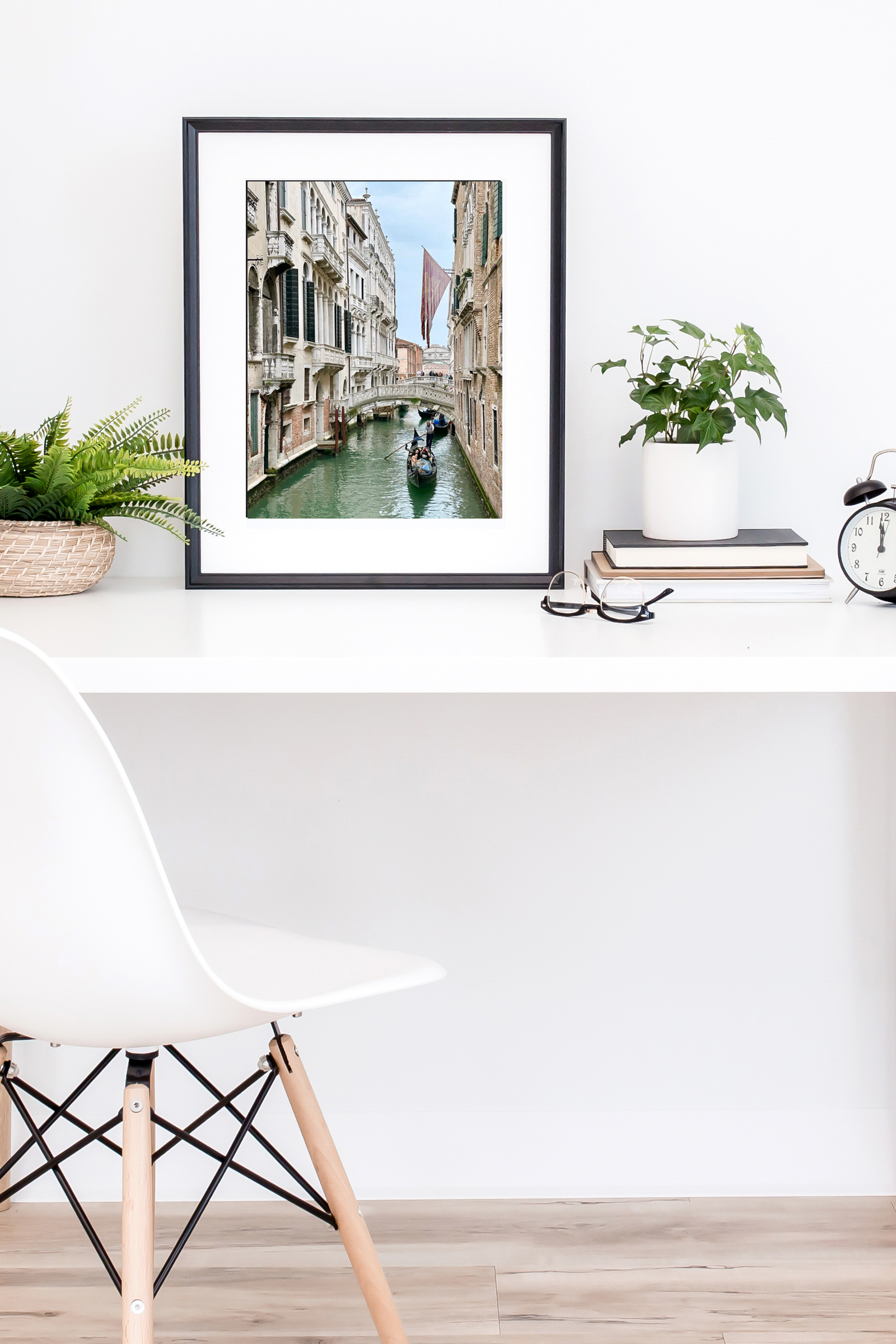 Office desk and chair with photo frame