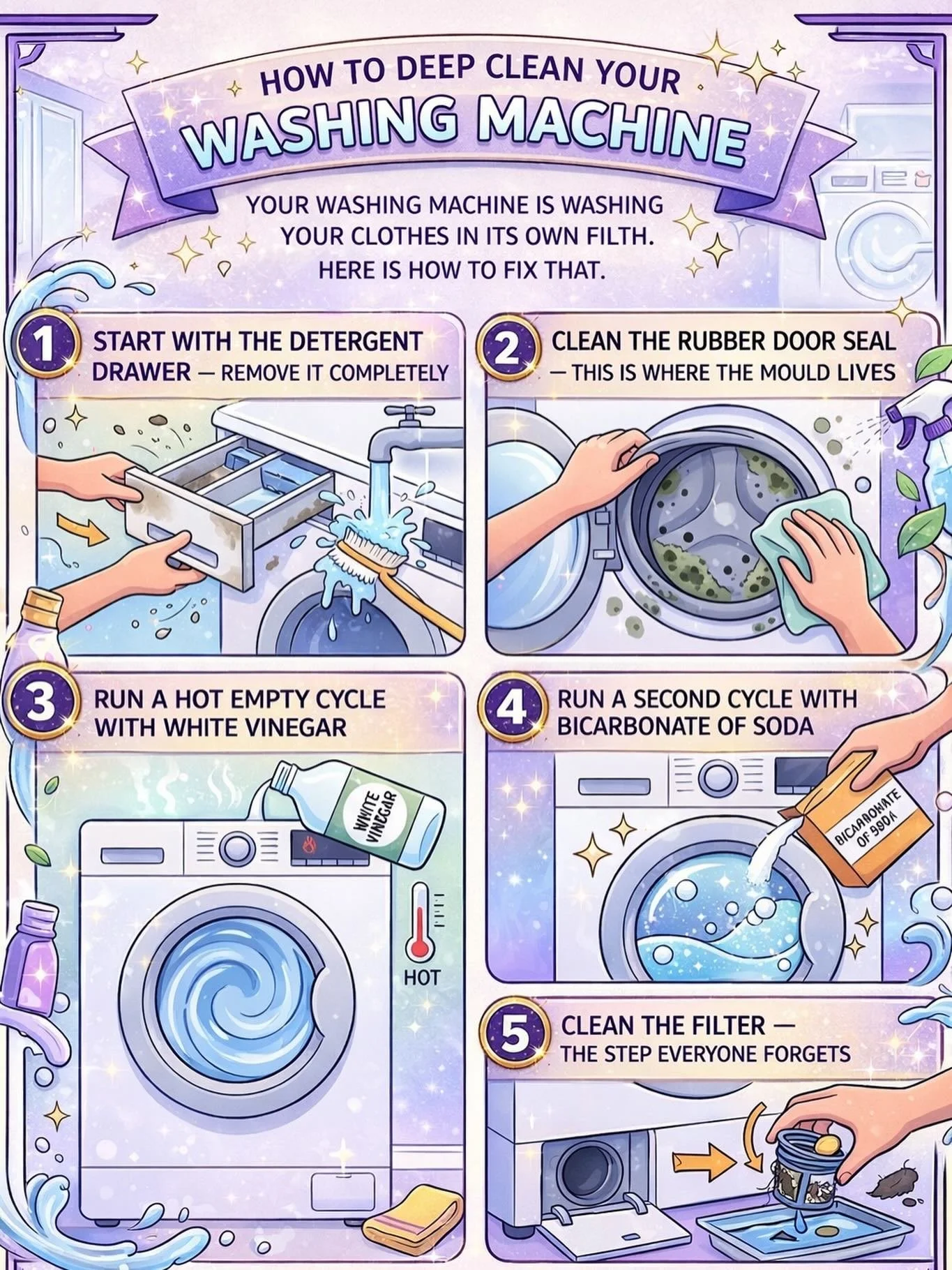 ✨ Is your washing machine really clean? 👀 
Even your washer needs a proper deep clean to keep your clothes fresh, hygienic, and smelling amazing 💜
At Essex Sparkle Clean, we don&rsquo;t just clean homes&hellip; we help you keep everything spotless 