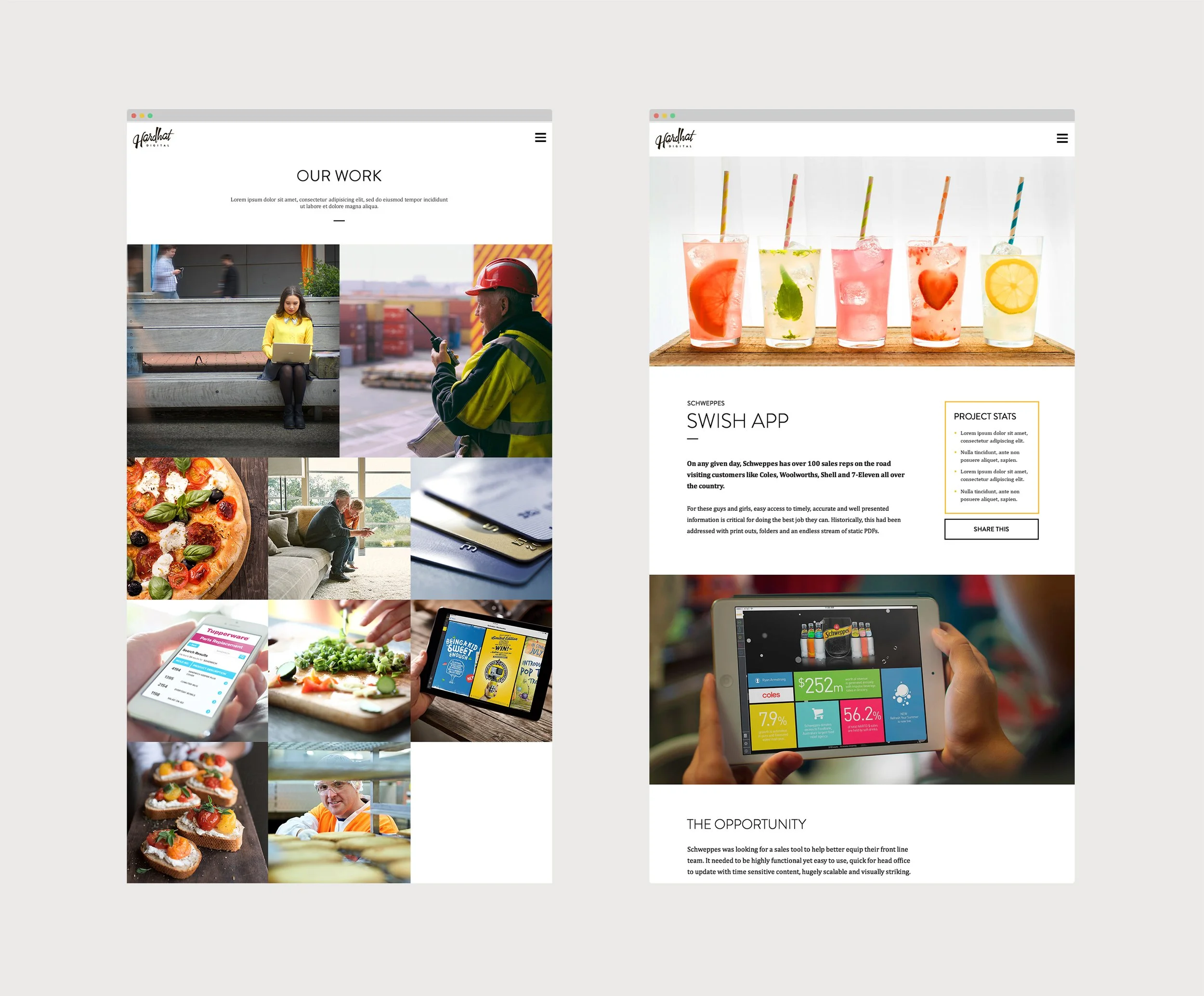 Image of the hardhat homepage and a project listing page